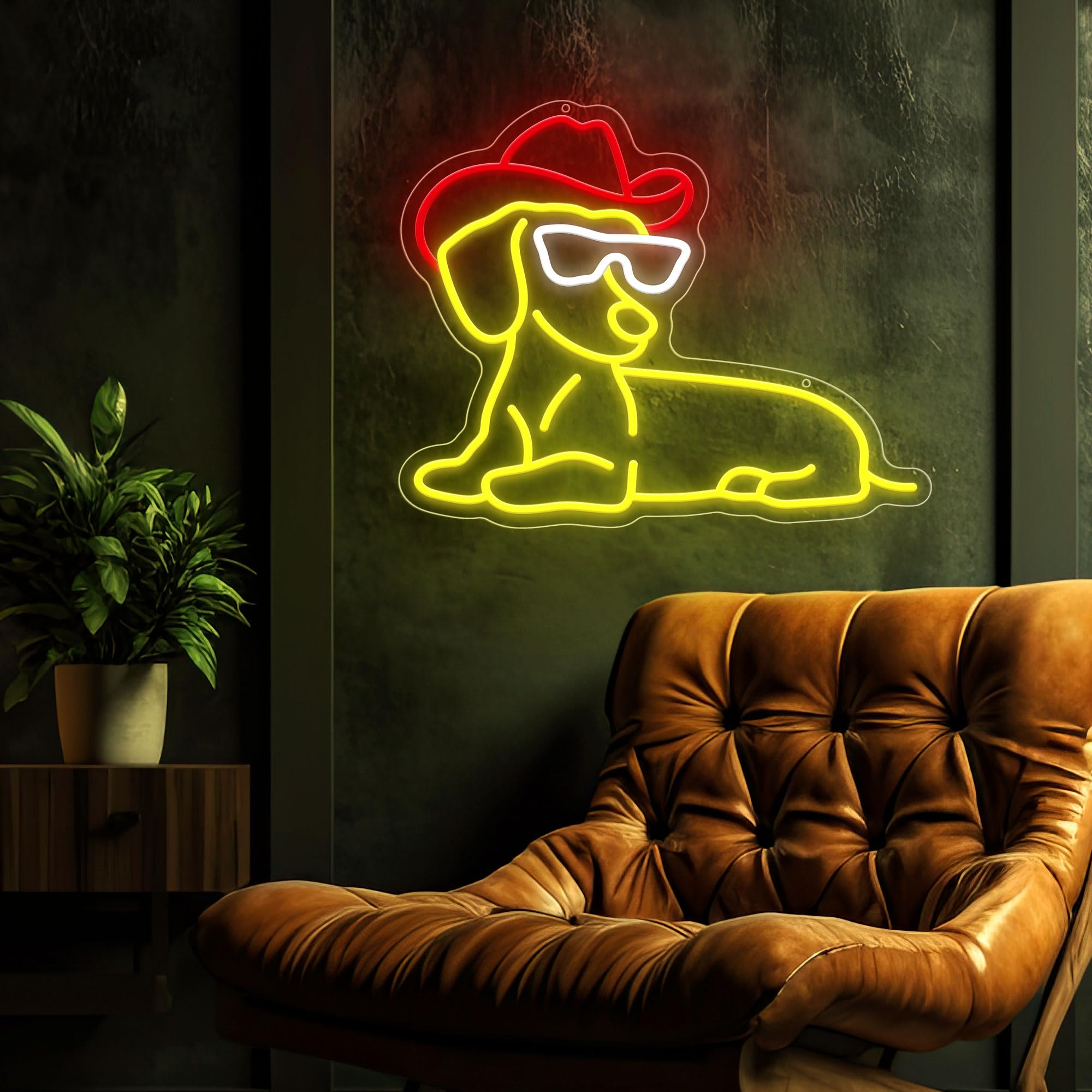 ZLOOREE Dachshund Neon Sign, Dimmable LED Wall Decor, 11.7inx15in, Acrylic, White/Red/Yellow, Model 10