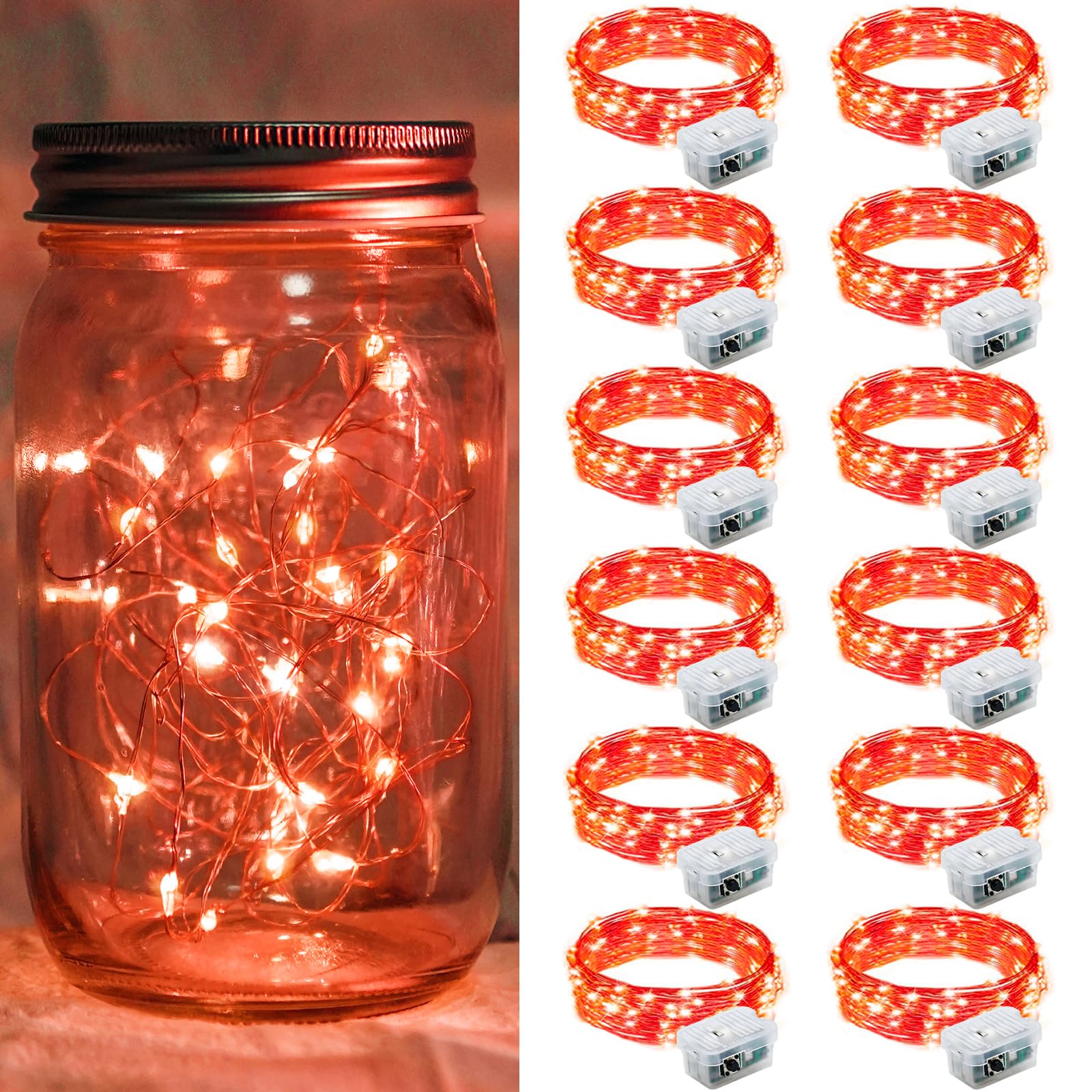 chzk 12 Pack Red Fairy Lights 20 LED Twinkle String Lights Battery Operated Waterproof 7Ft for Party Wedding Christmas