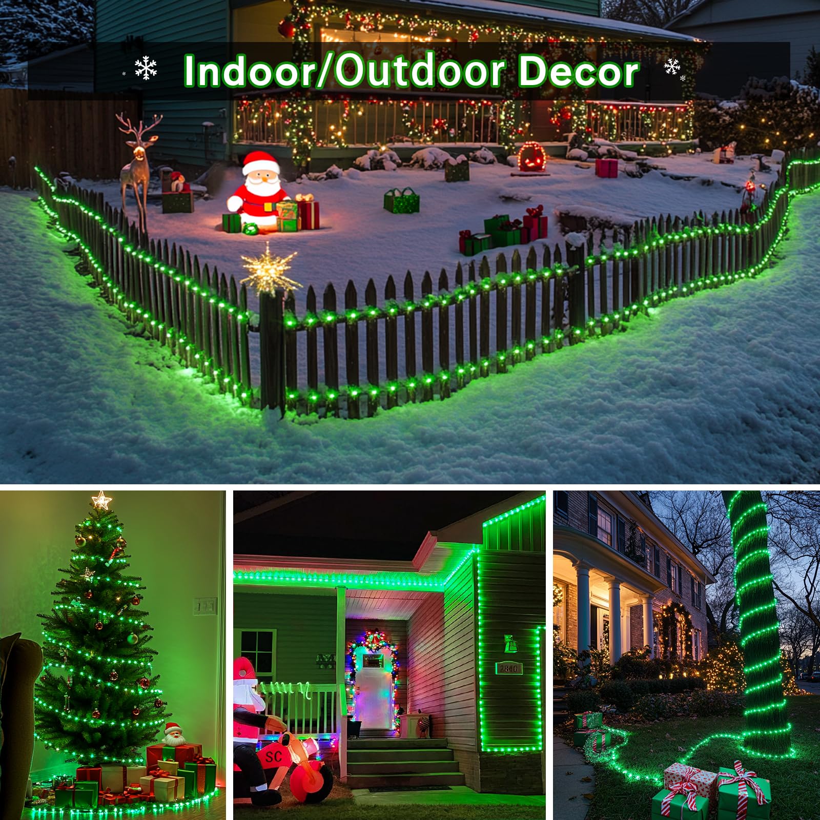 Jmexsuss 200 Led Green Lights String For St Patrick, Green Rope Lights Indoor Outdoor Waterproof, 66 Ft Green Christmas Lights Plug In For St Patrick Day Decoration Outside House Garden