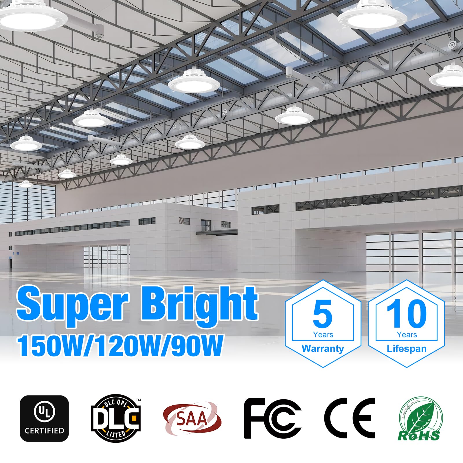 G Gjia 4Pack Ufo Led High Bay Light, High Bay Led Shop Lights For Warehouse Barn Factory, 5000K Daylight, 150W, 100-277V, Dimmab