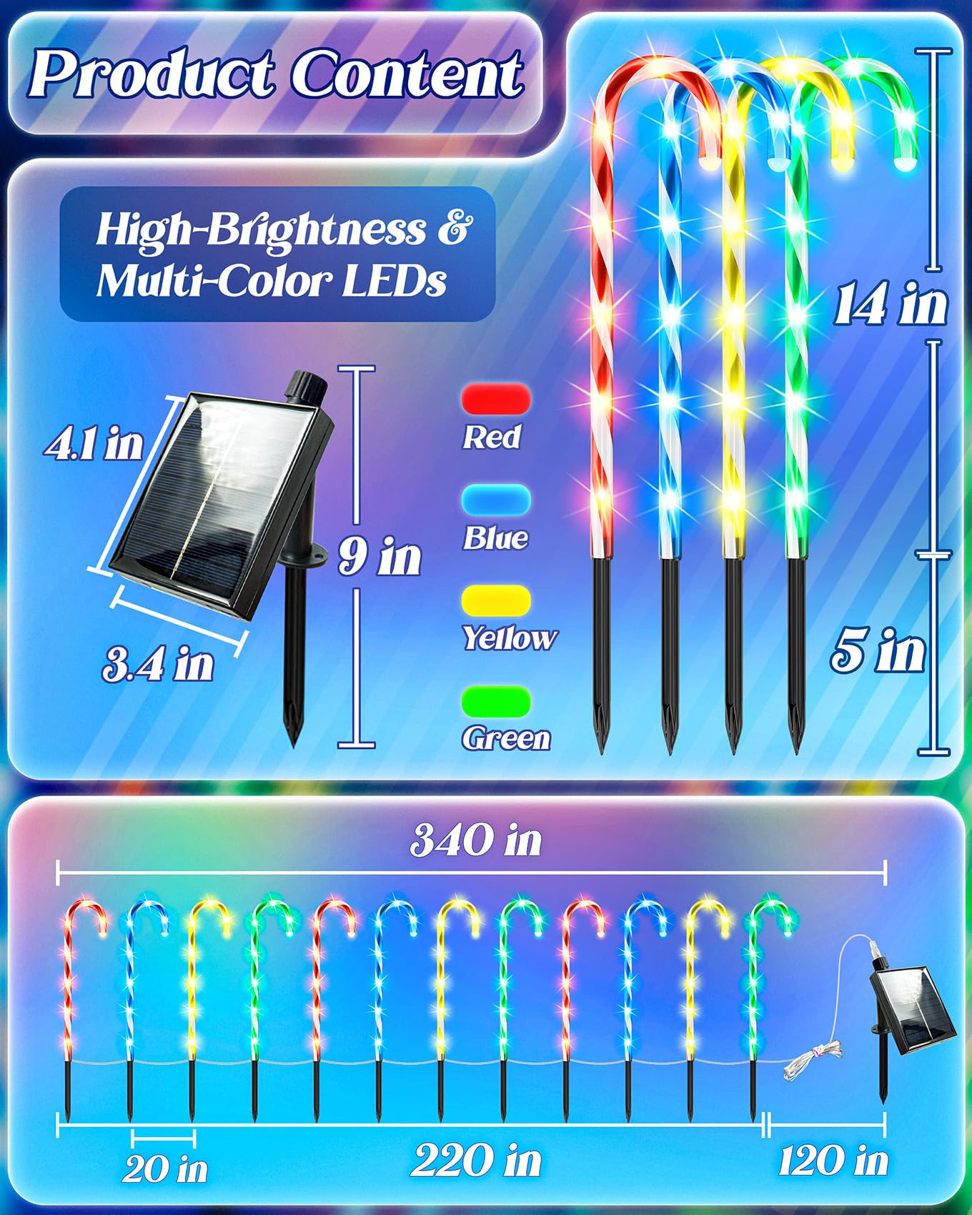 Anordsem Solar Christmas Decorations Outdoor: 21 Candy Cane Stake Lights 12 Pack - Waterproof Led 8 Colorful Lighting Models For Pathway Yard Garden Xmas Decor - 2026 New Year Gifts For Homeowners