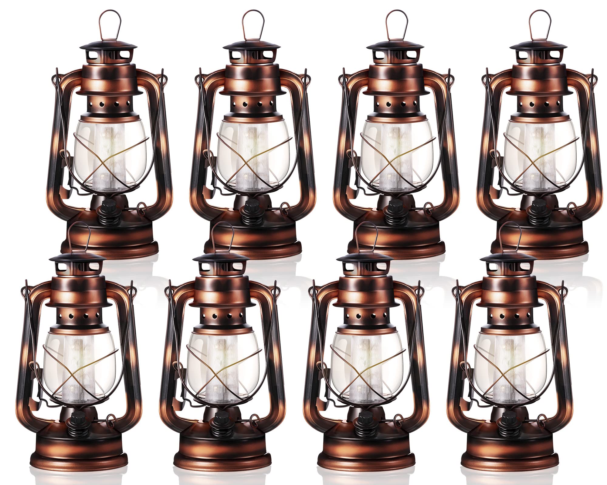 Hortsun Vintage Led Hurricane Lantern - 8 Inch, 12 Warm Leds, Battery Operated, Indoor/Outdoor Decor