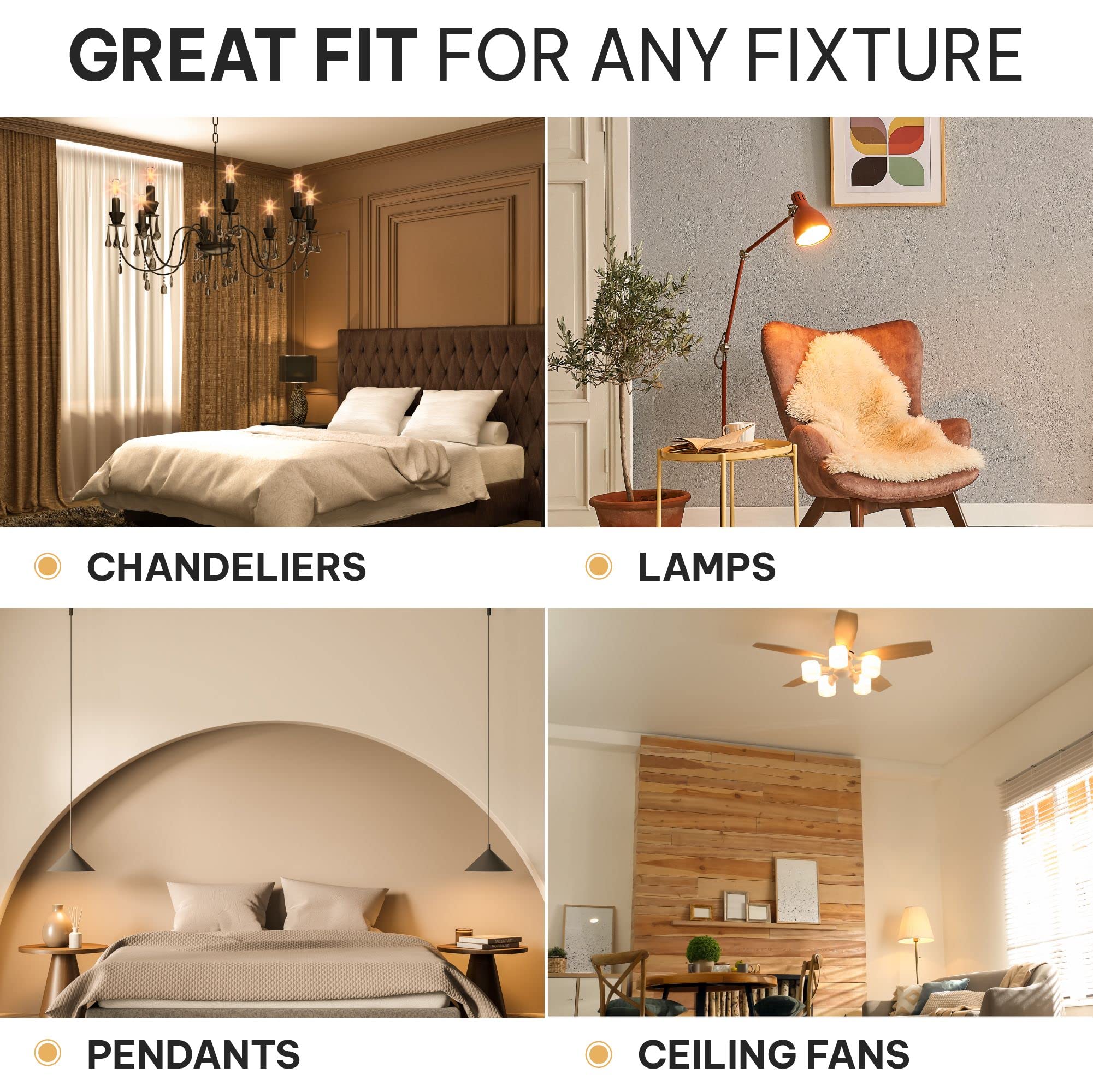 Hudson Bulb Co. 4W Led Candelabra Bulbs - 3000K Dimmable T6/U, 6 Pack, E12 Small Base, Warm White, Ul Listed