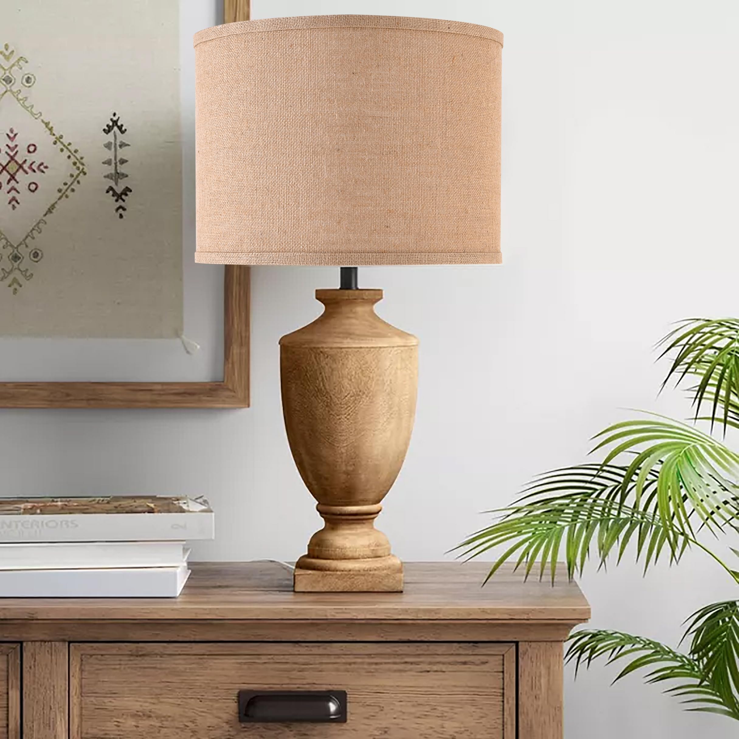 Papaya Drum Lampshade Set Of 2, 13 Brown Burlap Linen Shades, Model P504B