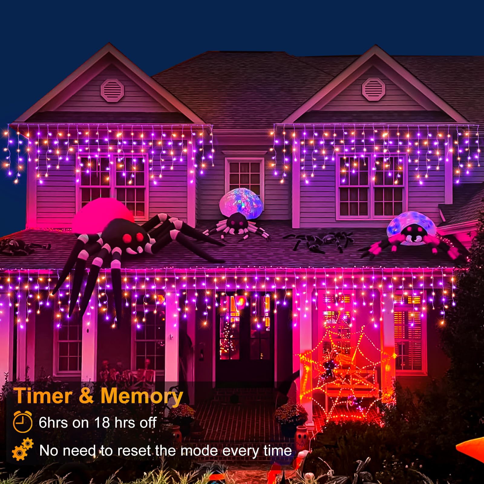 Nielfoi Halloween String Lights, 640 LED Twinkle Icicle Lights, 66ft, Orange and Purple, Copper Material, Indoor/Outdoor Decor