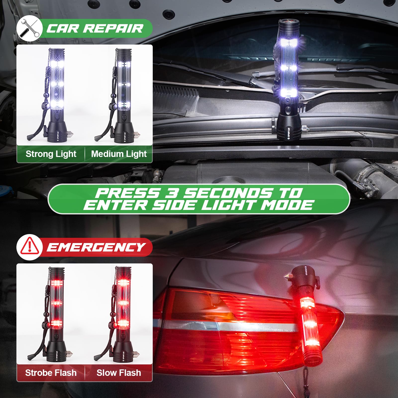 Spurtar Solar/Rechargeable LED Flashlight, 2 Packs 2000mAh USB Rechargeable Tactical Torch Multi Function Ultra Bright Flashligh