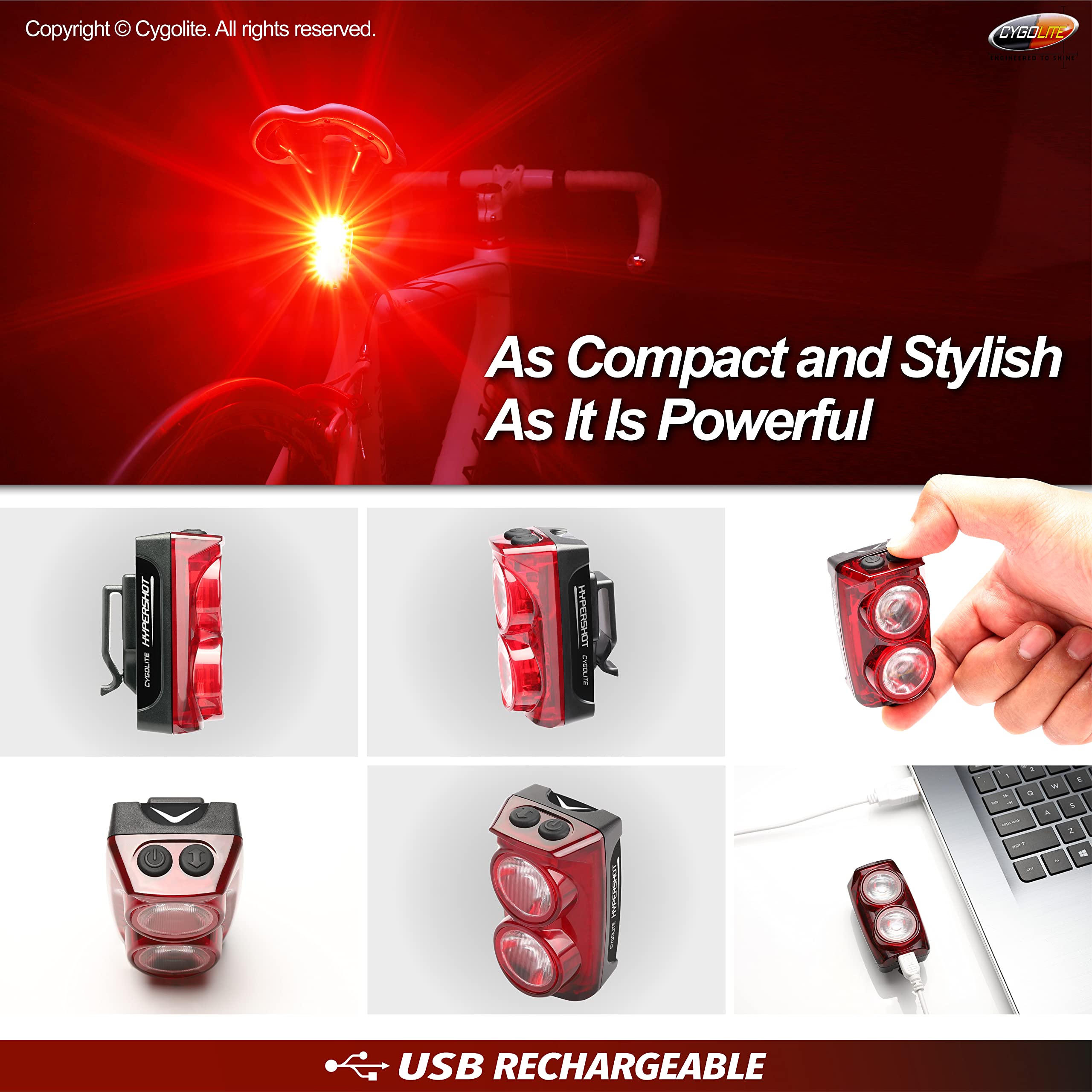 Cygolite Hypershot - 350 Lumen Bike Tail Light- 7 Night & Daytime Modes-User Adjustable Flash Speeds- Compact & Durable-Ip64 Water Resistant-Secured Hard Mount-Usb Rechargeable-Great For Busy Streets