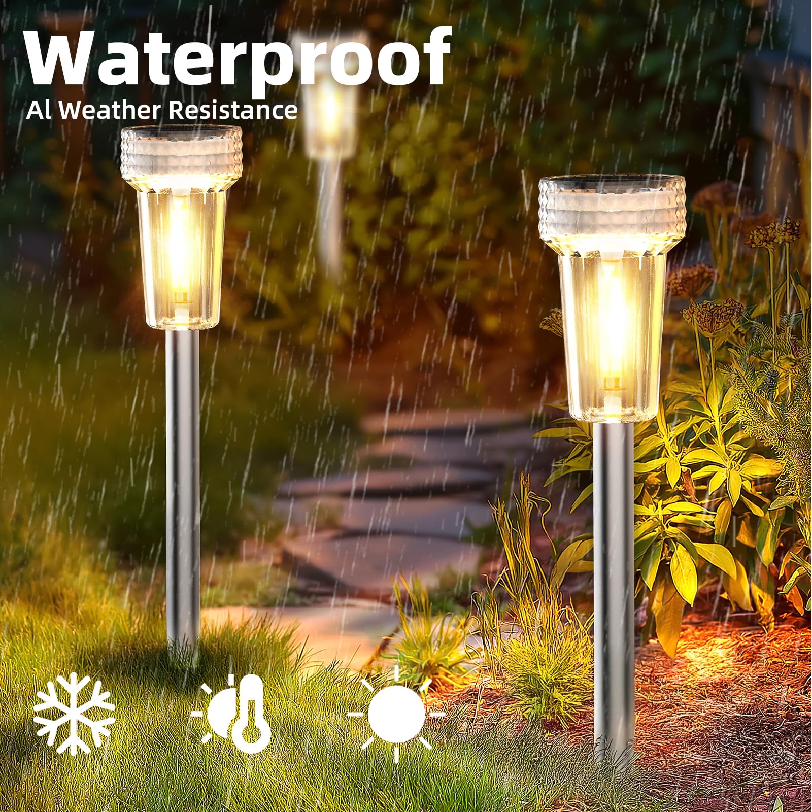 DERAYSION Solar Pathway Lights - 12 Pack, Waterproof Stainless Steel, 2700K Warm White, Model XDQ12P-57 for Garden & Walkway