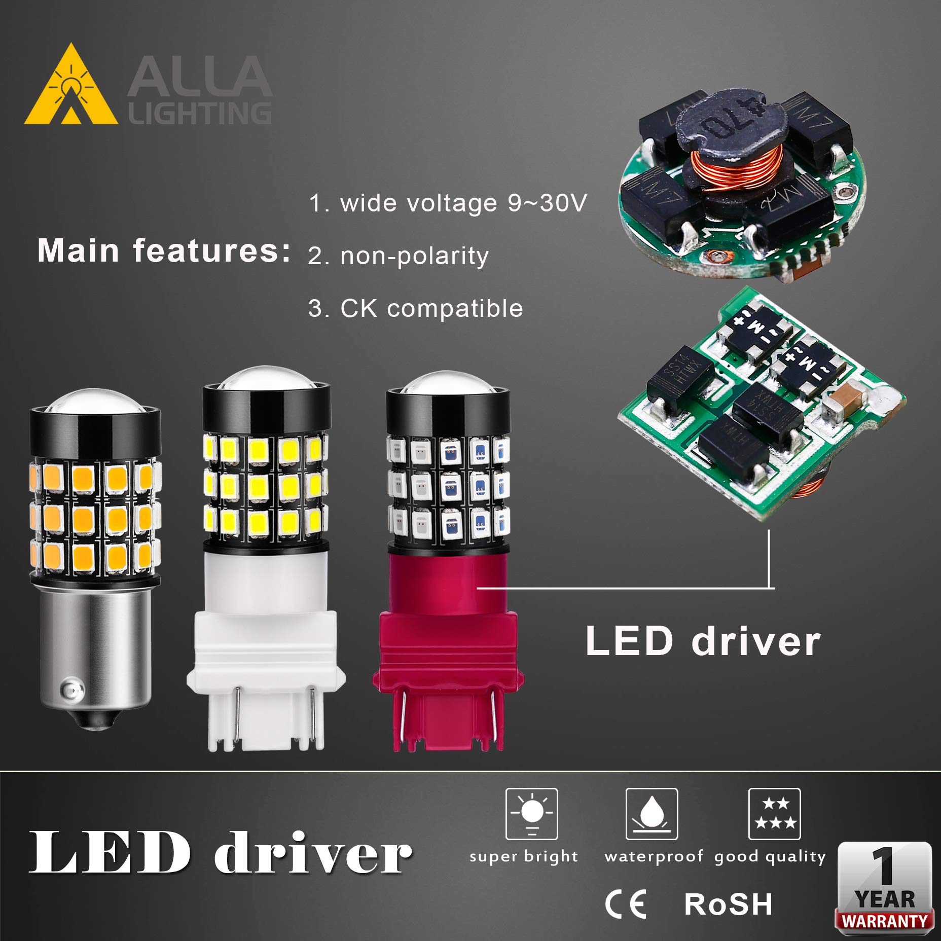 Alla Lighting T20 7440 7443 LED Bulbs, 6000K White, Super Bright 2835-SMD, Daytime Running Light
