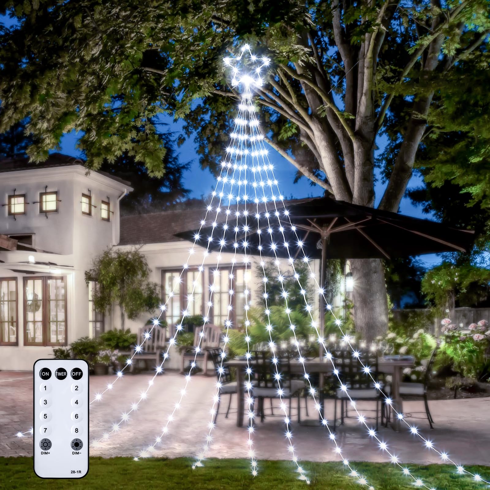 Christmas Decorations Star String Lights - 660 LED 24ft 9 Strands Waterfall Tree Lights with Topper Star, 8 Lighting Modes Indoo