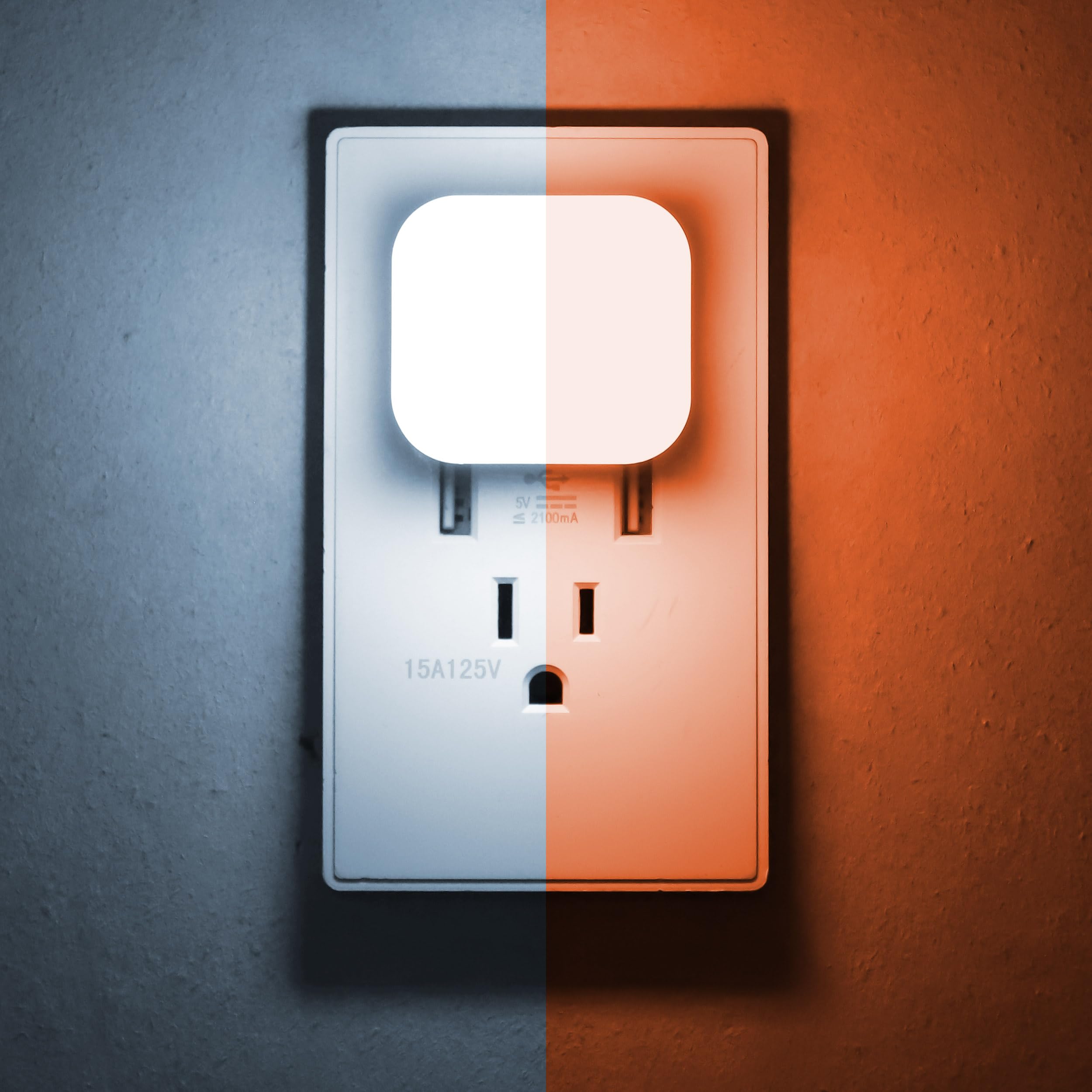 Dual Light Night Light, Plug in, Amber and Cool White Switch, Dimmable, Brightness Adjustable, Dusk to Dawn Sensor, Small Nightl