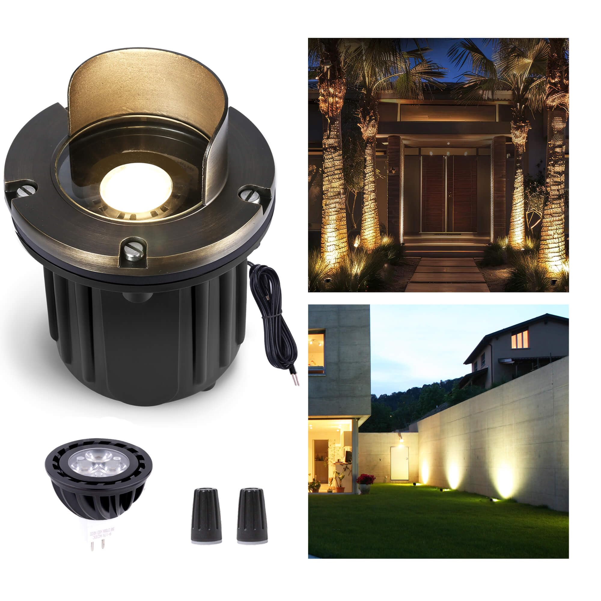 Gardenreet In Ground Well Light - Brass Low Voltage Waterproof Outdoor Landscape Lighting, LED 12V in-Grade Shielded Top Light, 