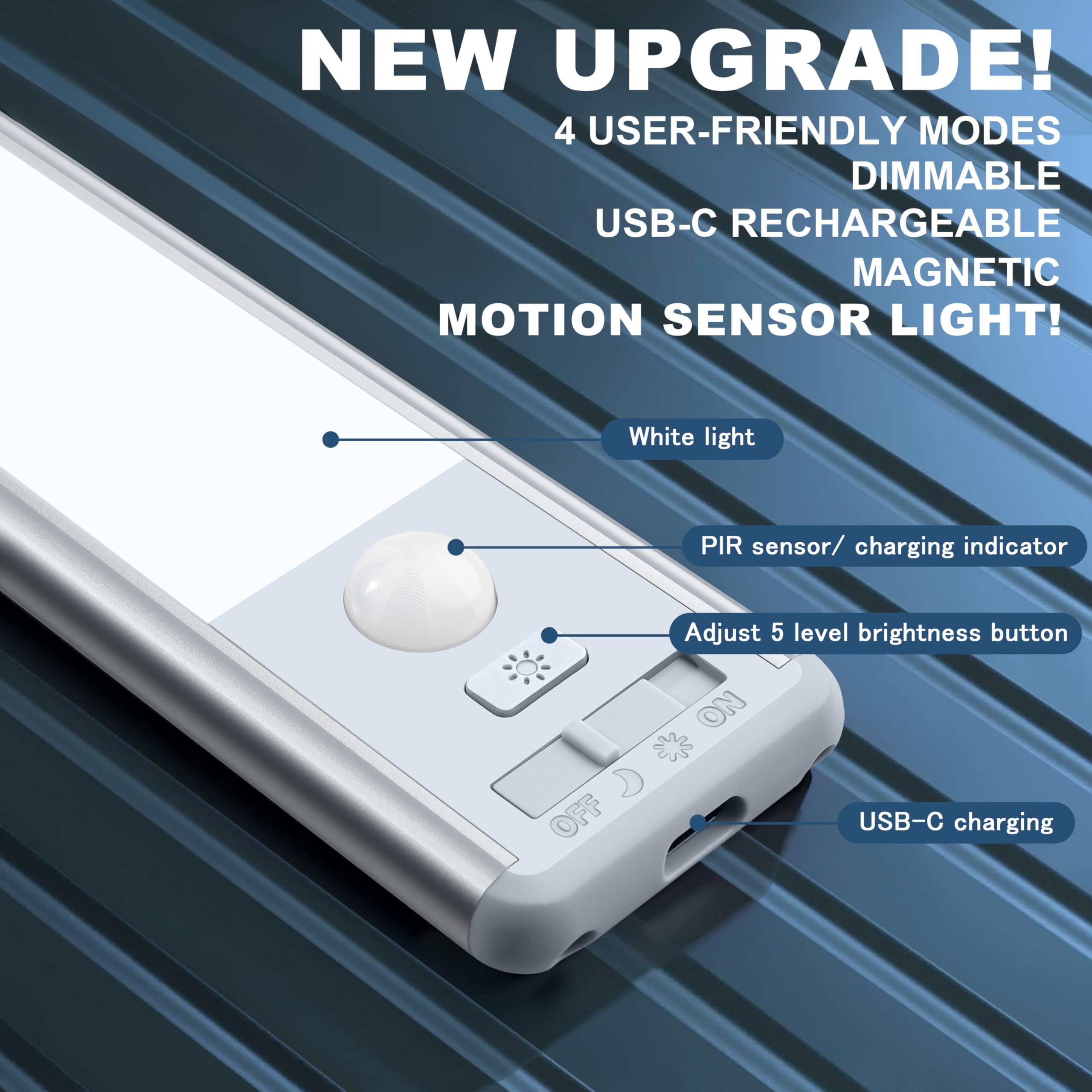 BLS Under Cabinet Lights - 63 LED Motion Sensor, 2500mAh Rechargeable, Magnetic Night Light, 14.8 Inch - 2 Pack