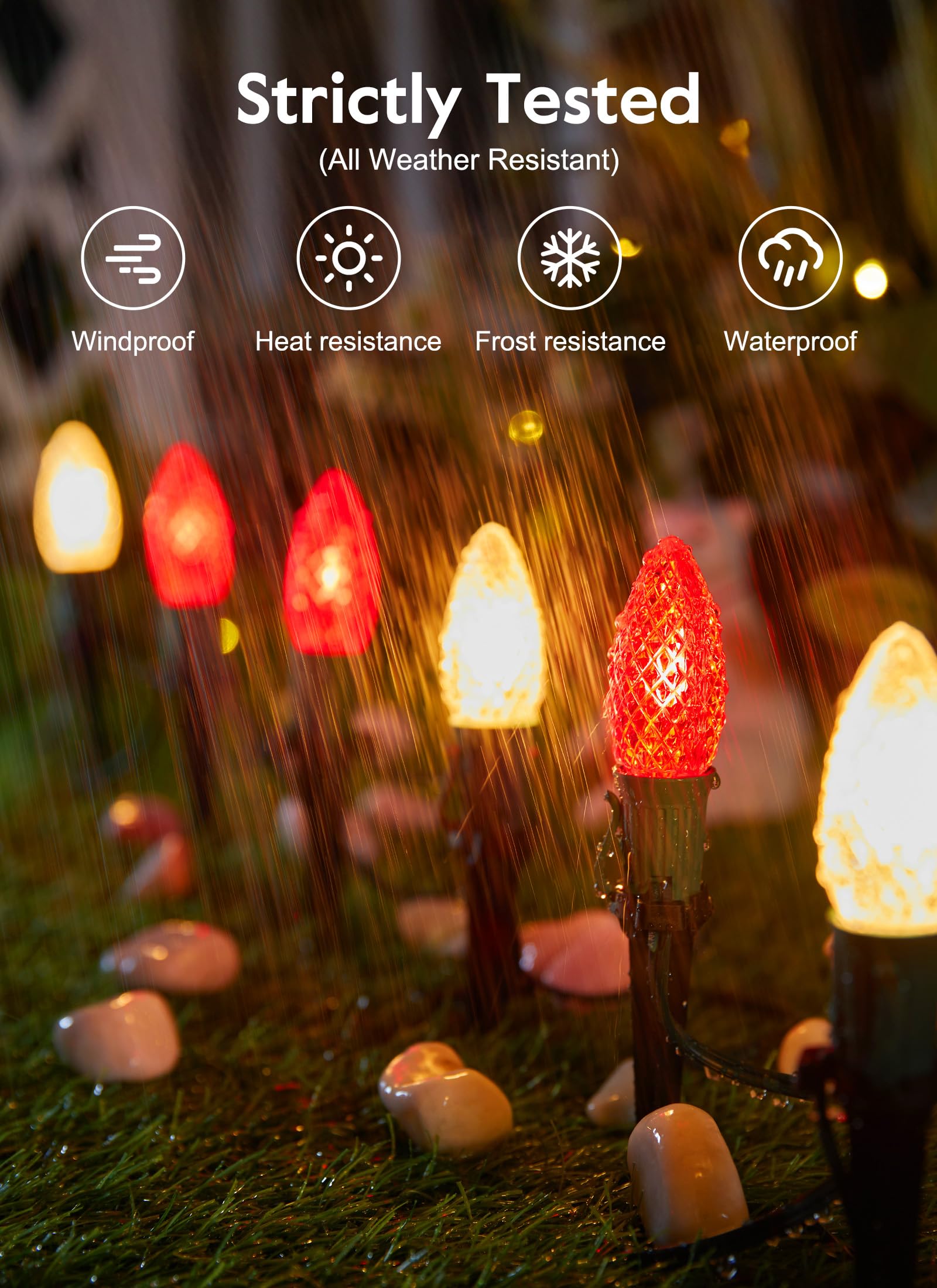 Brightown Strawberry C9 Christmas String Lights Outdoor - 25.7Feet 20 Led Pathway Lights,Connectable C9 Walkway Lights,Waterproo