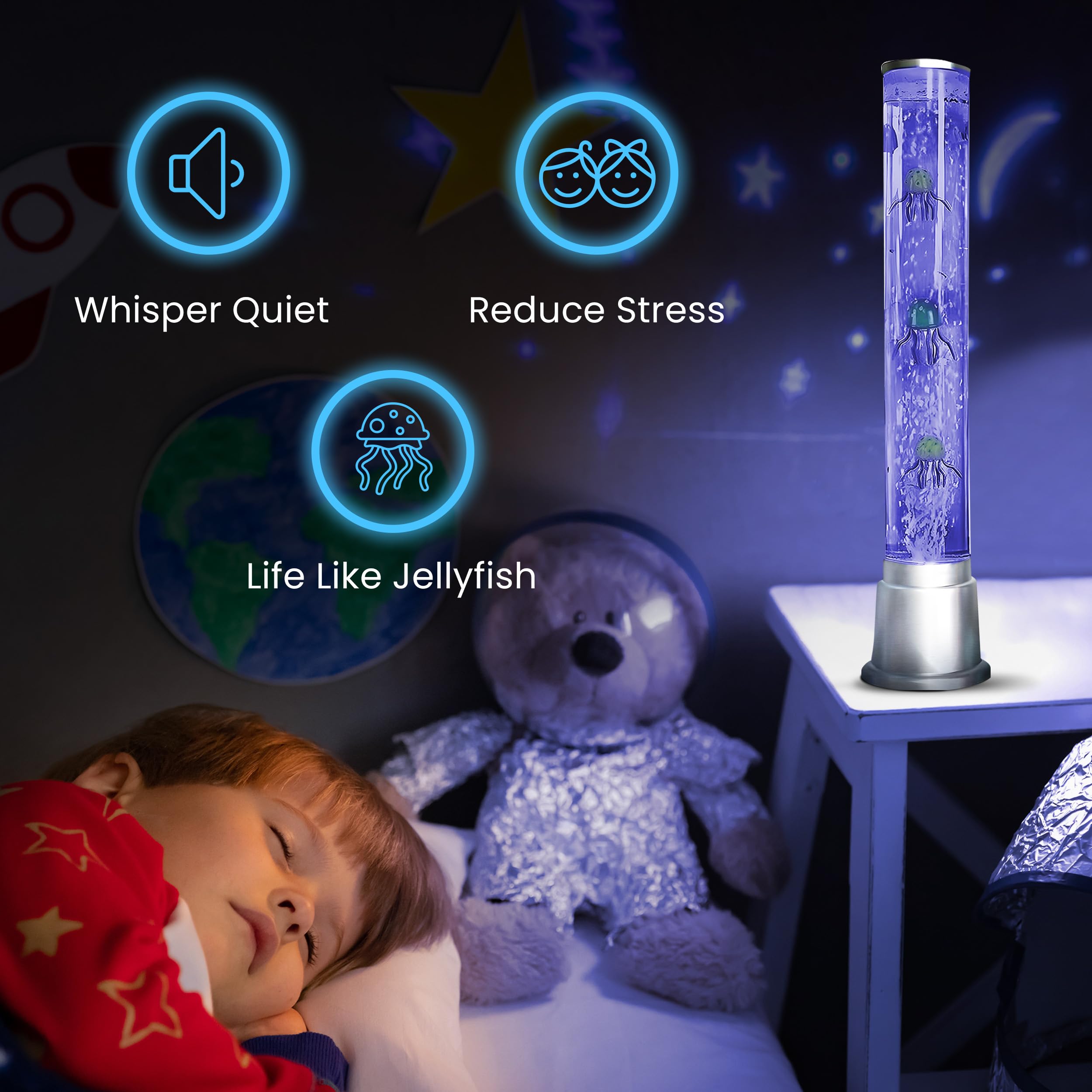 Jellyfish Lamp Bubble Lights With 6 Led Color Automatic Changing Night Light & Moving Discovery Jelly Fish Aquarium - Sensory Tu