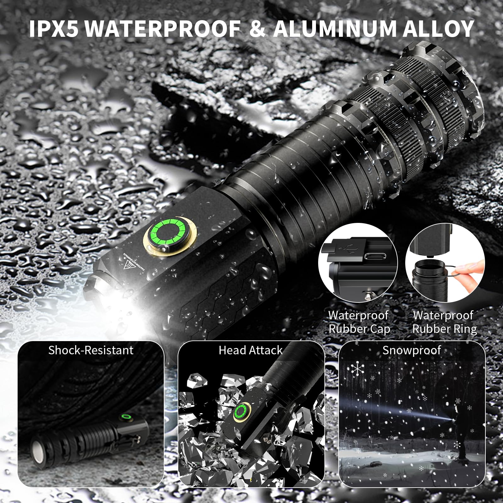 Wind&Moon Mini Led Flashlight Rechargeable, 5000 Lumens Small Powerful Pocket Flashlights With Clip, 5 Modes, 2200Mah Usb Magnet