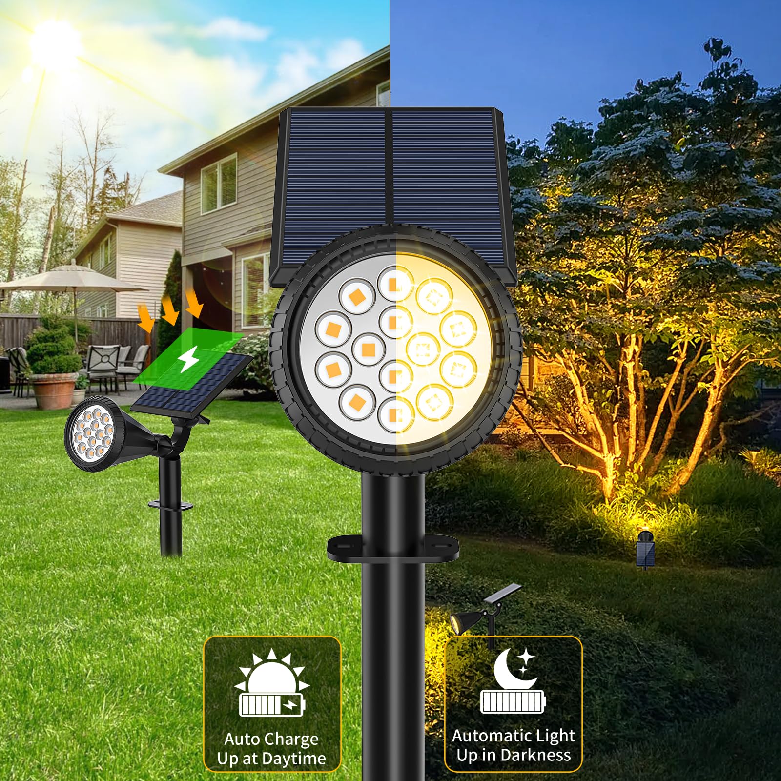 Katipeal Solar Spot Lights, 8 Pack Waterproof Adjustable 180° Landscape Lights, Warm White, Durable ABS for Yard, Garden, Pathway