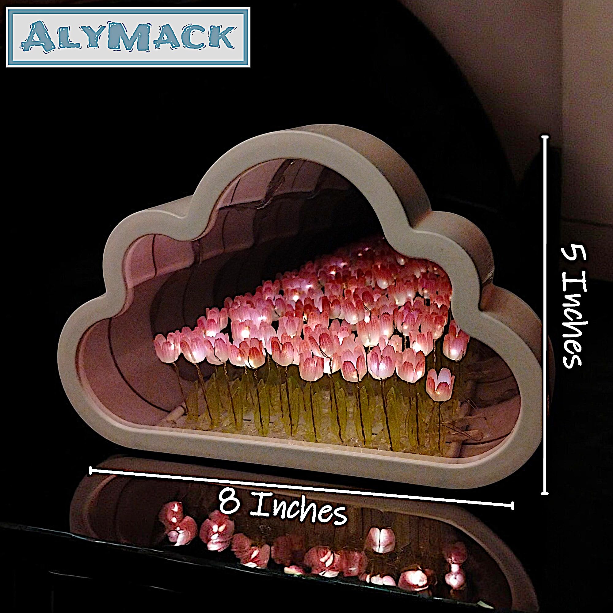 ALYMACK Handmade Tulip Lamp - Flower Night Light, Pink, Model AM2, Size AA, Plastic