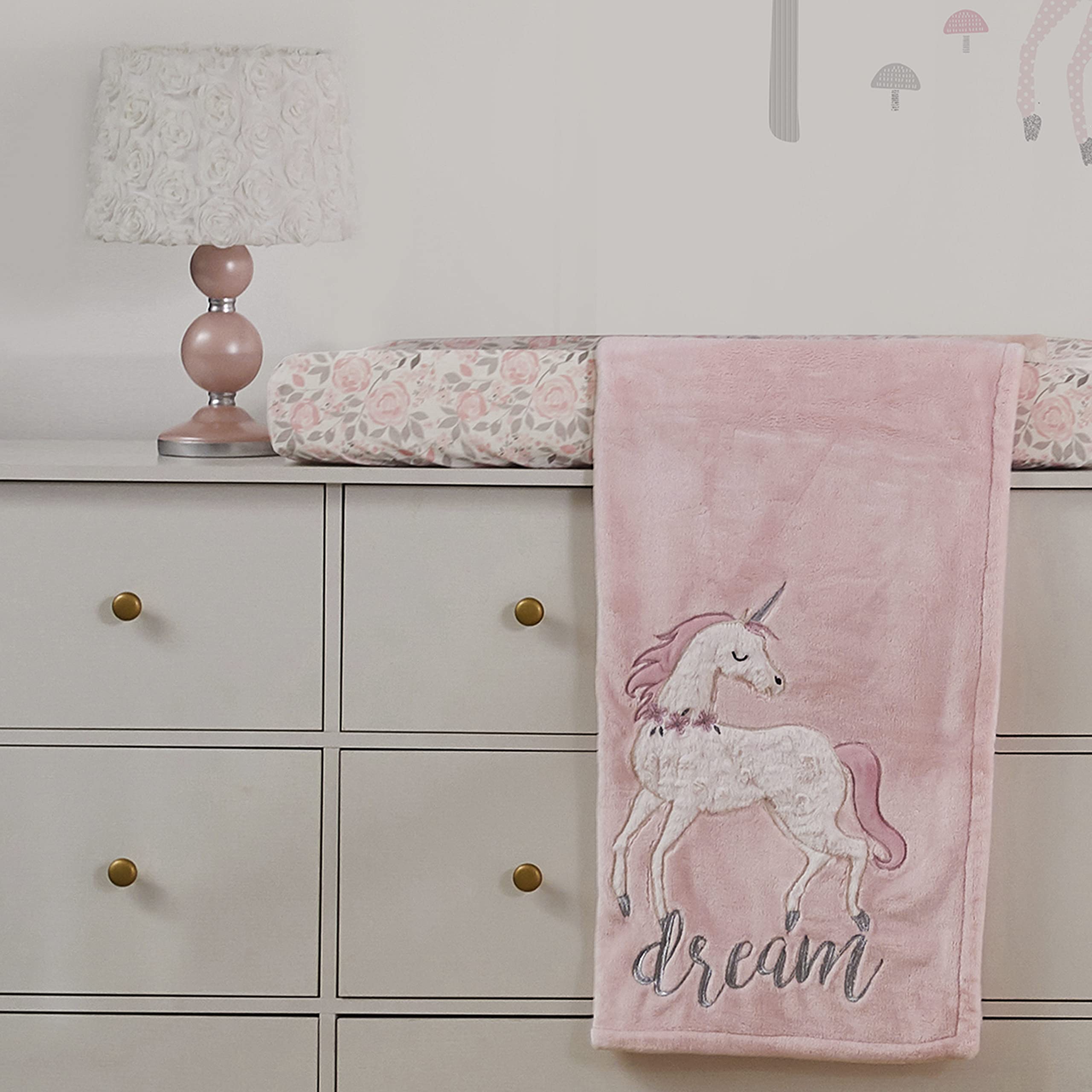 Levtex Baby - Colette Table Lamp and Shade - Pink Bubble - White Floral Rosette Shade Lamp - Nursery Accessories - Measurements: