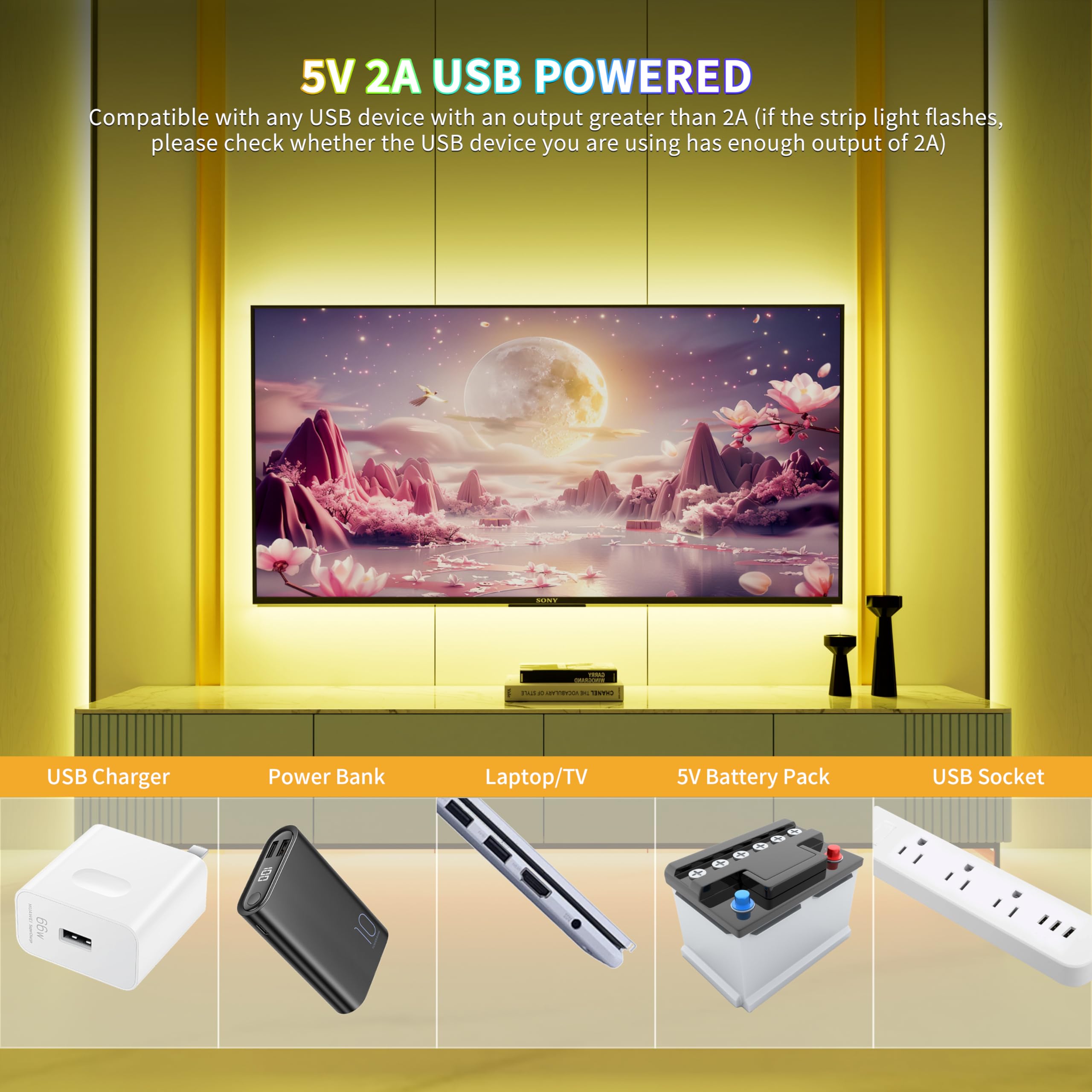 Pautix 5V Usb Cob Rgb Led Strip Light, 4.92Ft Multicolor Flexible Tape Lights For Home, Kitchen, Bedroom, Bluetooth Control, Model Cob-Usb-Rgb816F