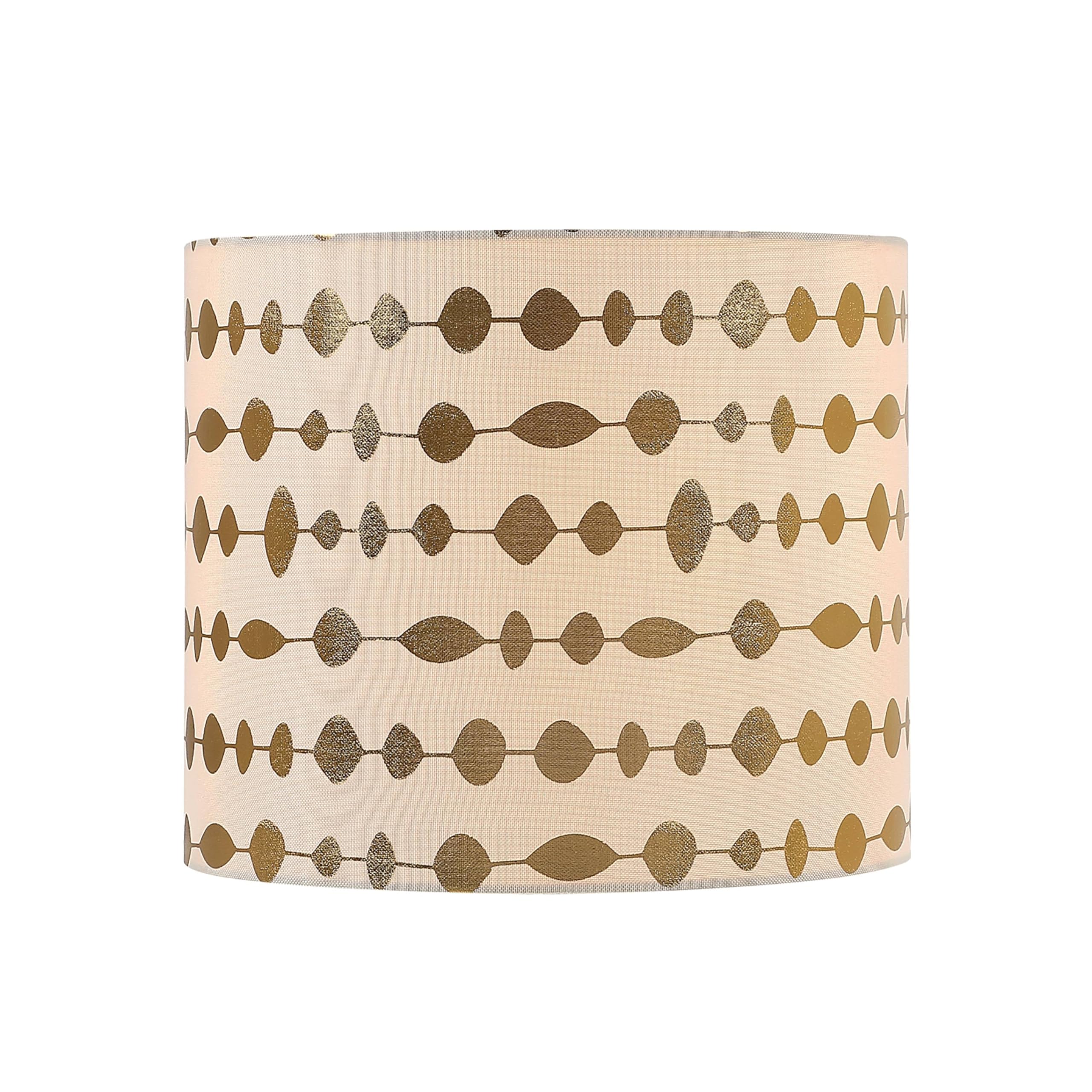 Aspen Creative Drum Lamp Shade, Faux Linen, Beige with Gold Print, 12in Wide, Model 31104