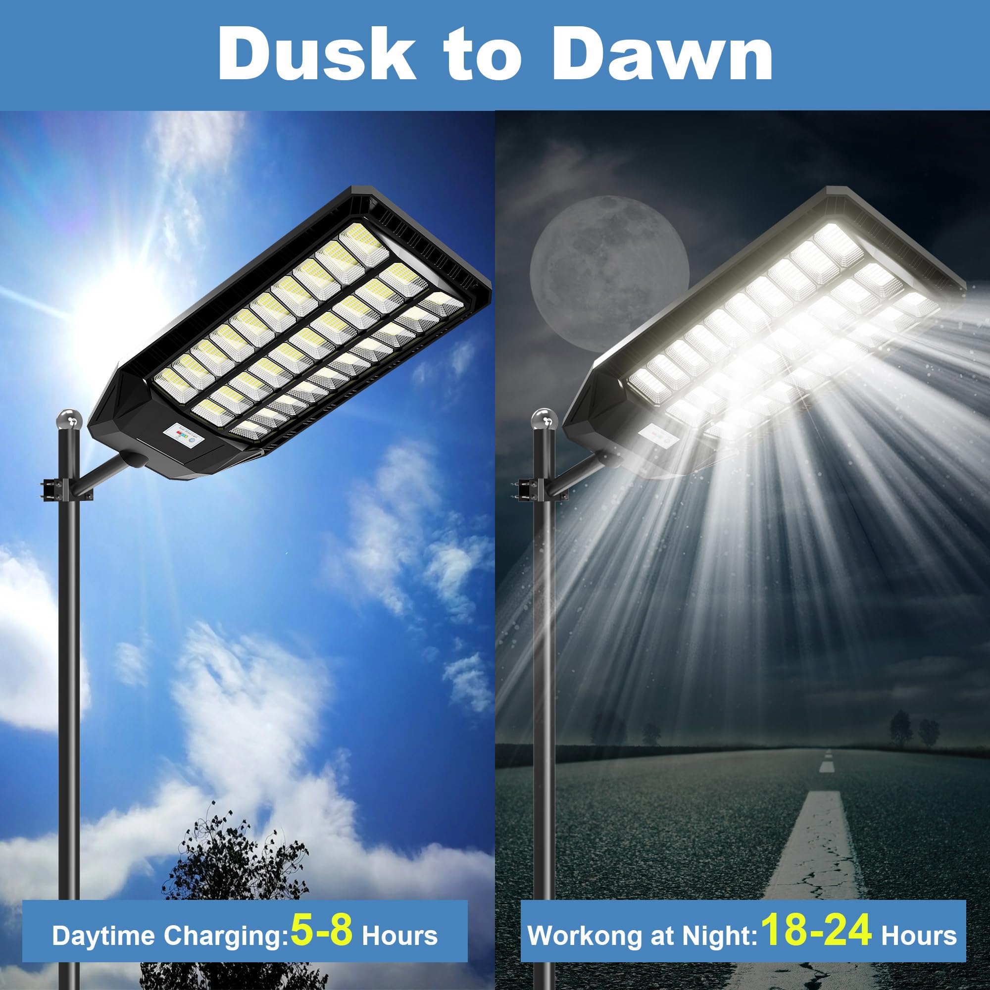 Adewalk 6000W Solar Street Light, Commercial Solar Street Lights Outdoor Dusk To Dawn, Solar Lights Outdoor With Motion Sensor A