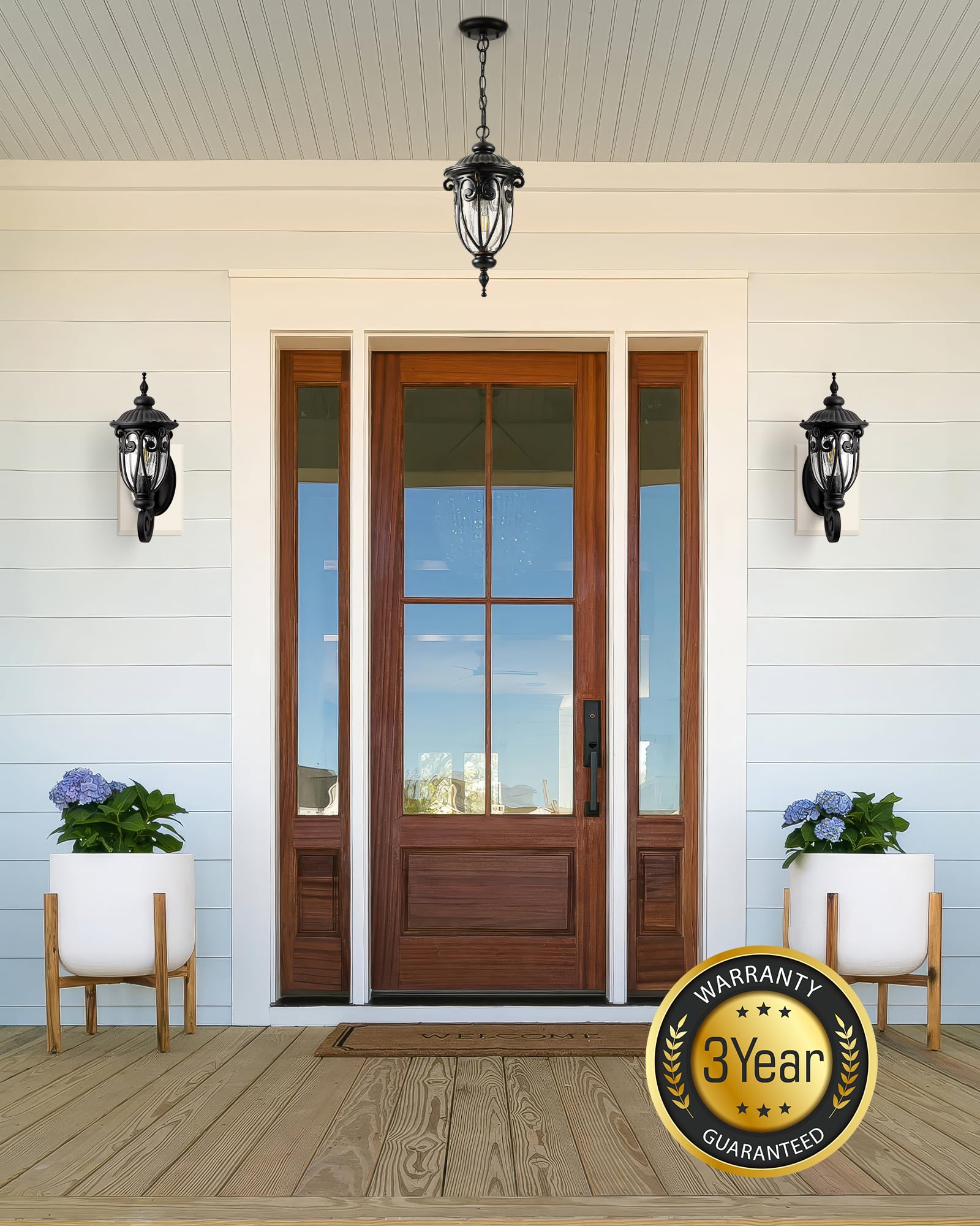 Vianis Dusk To Dawn Outdoor Lighting  Black Retro Porch Lights Outdoor Lanterns  Outdoor Light Fixture With Bubble Glass For Porch  Garden  Doorway  Waterproof And Anti-Rust