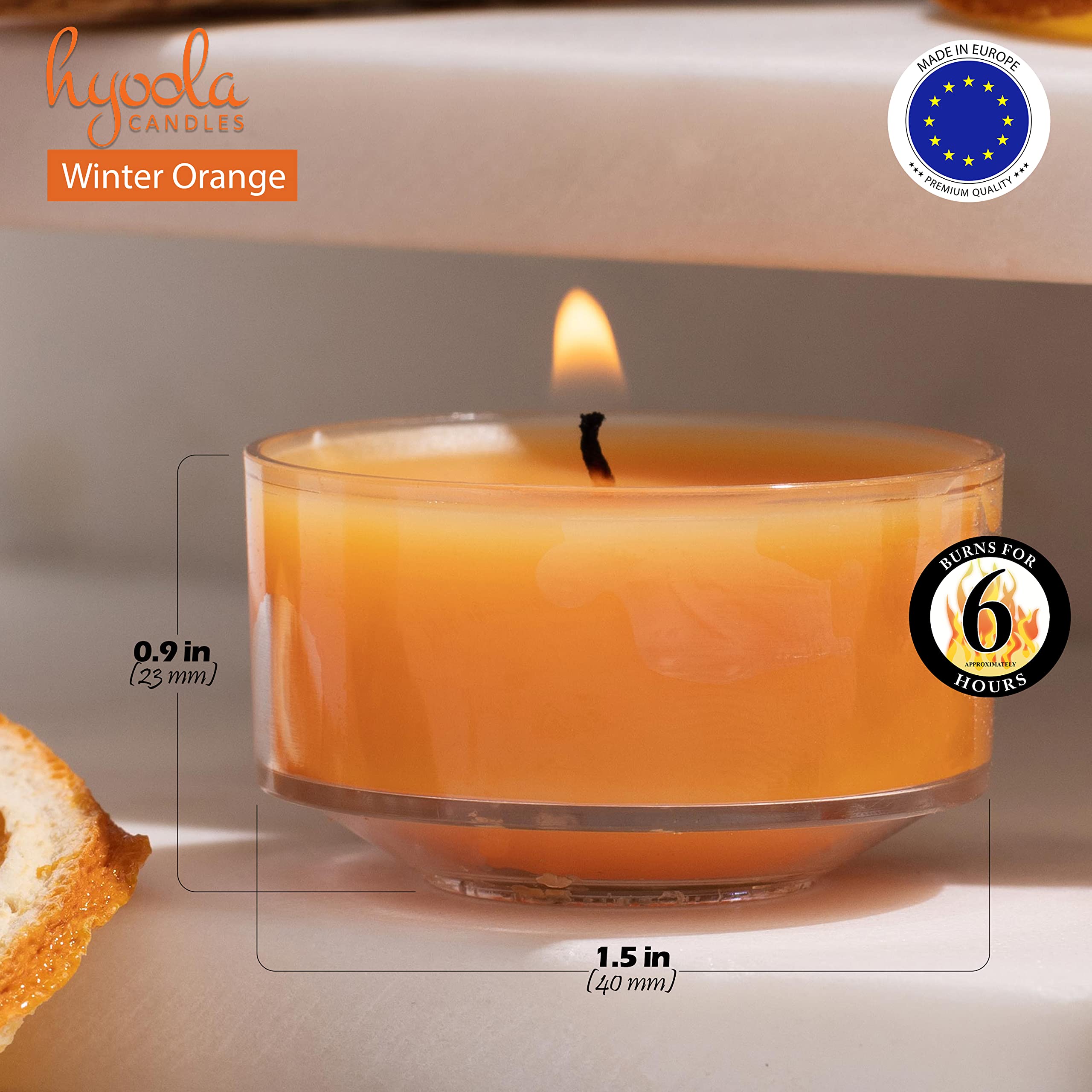Hyoola Scented Tealight Candles - Winter Orange - 6 Hour Burn Time - 15 Pack - Clear Cup - 1.9 Inch