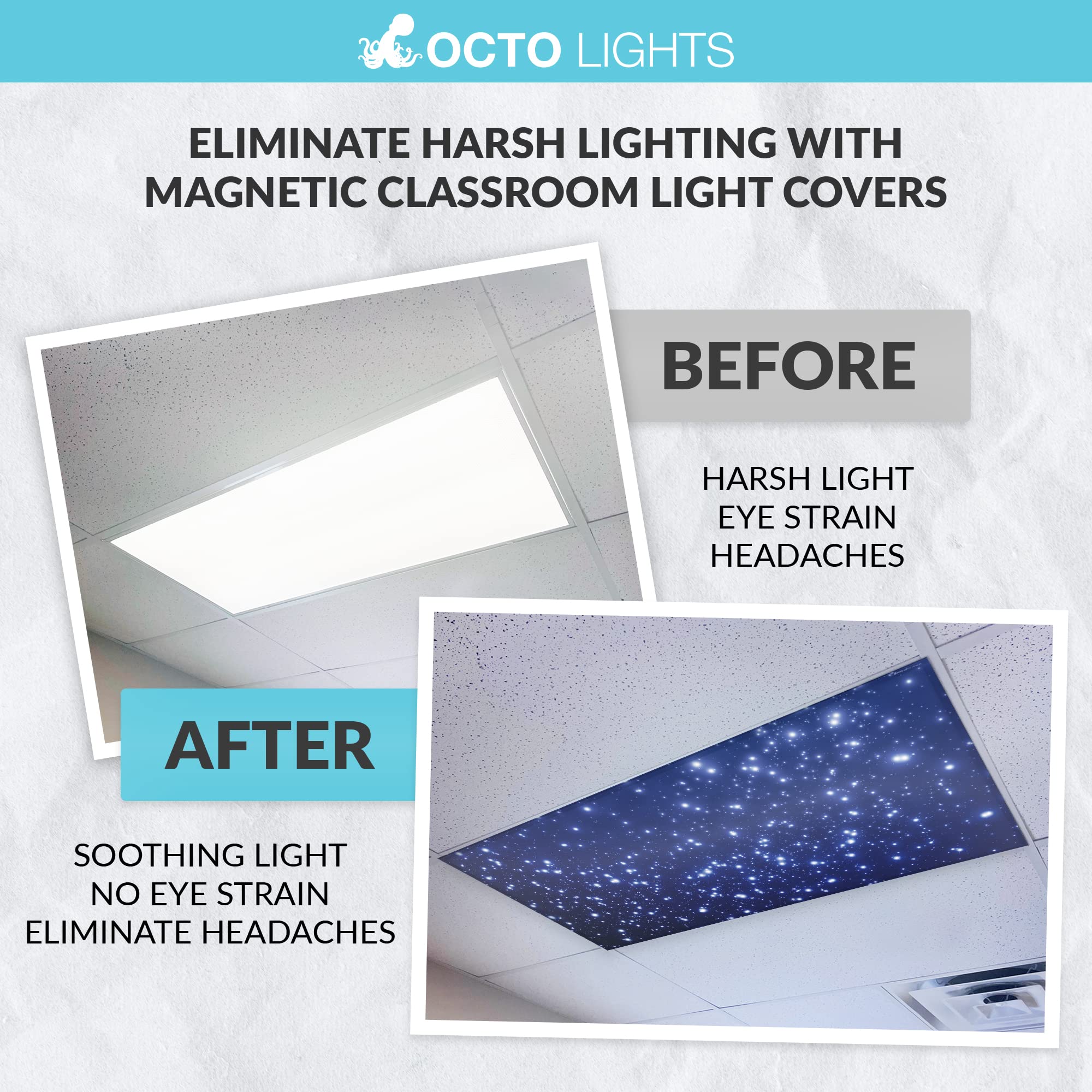 OCTO LIGHTS Magnetic Fluorescent Light Cover - 2x4 Backlit Film, Starry Night, Model AST-001-MGT-2x4