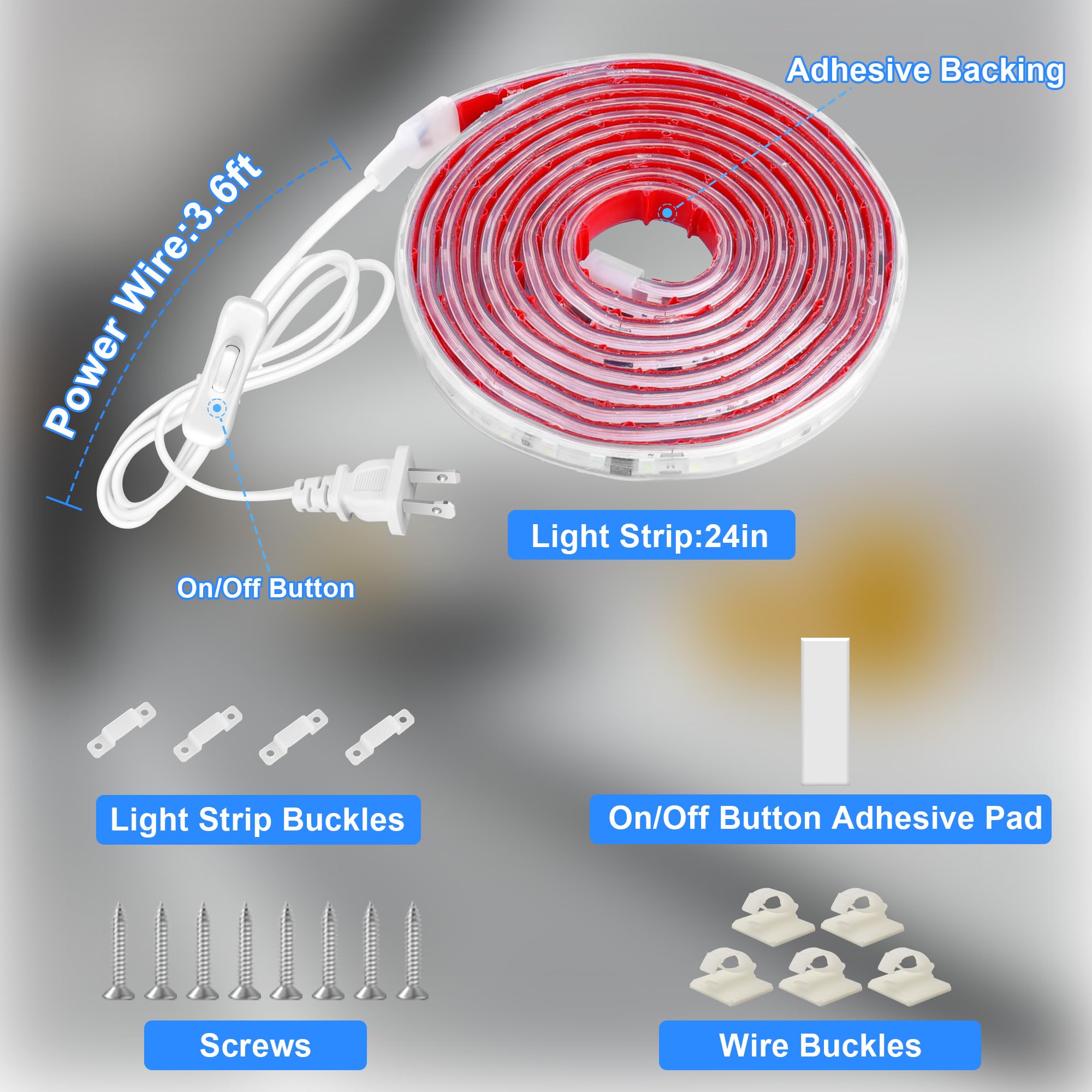maylit Under Cabinet Strip Light Bar, 24in, Cool White, 6000K, 110V-120V, LED, PCB Material, Ideal for Kitchen, Desk, Closet
