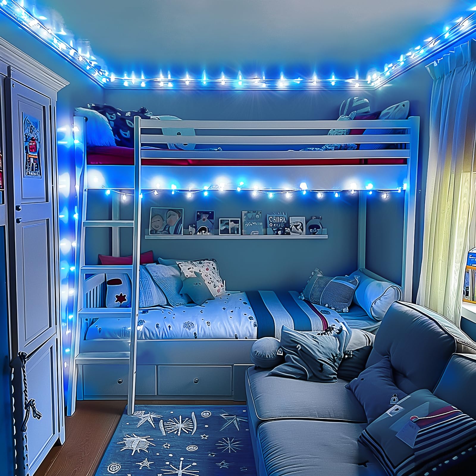 Jmexsuss Blue And White Christmas Lights Outdoor With Remote, 600 Led String Lights Indoor Clear Wire, 168Ft Christmas Fairy Lights Plug In For Bedroom Tree Birthday Party Christmas Decorations