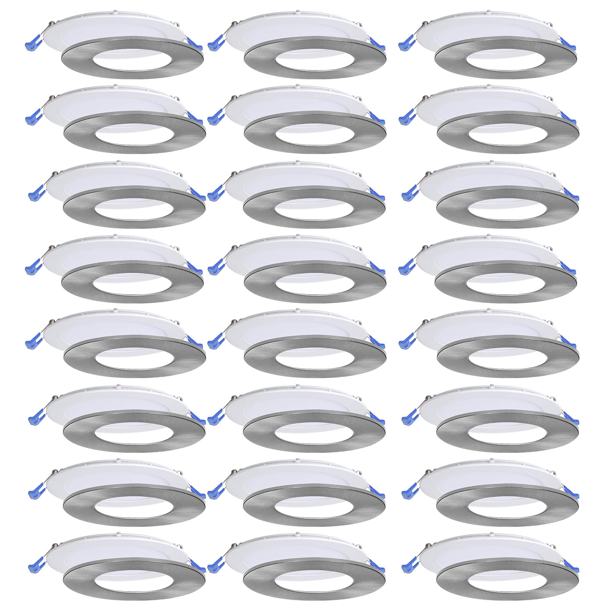 Nadair SL6-1125-24WH3KBN 24 Pack 6 Ic Rated Dimmable Ultra Recessed Junction Box, 12W, 1000 Lumens, 3000K Warm, White & Brushed 