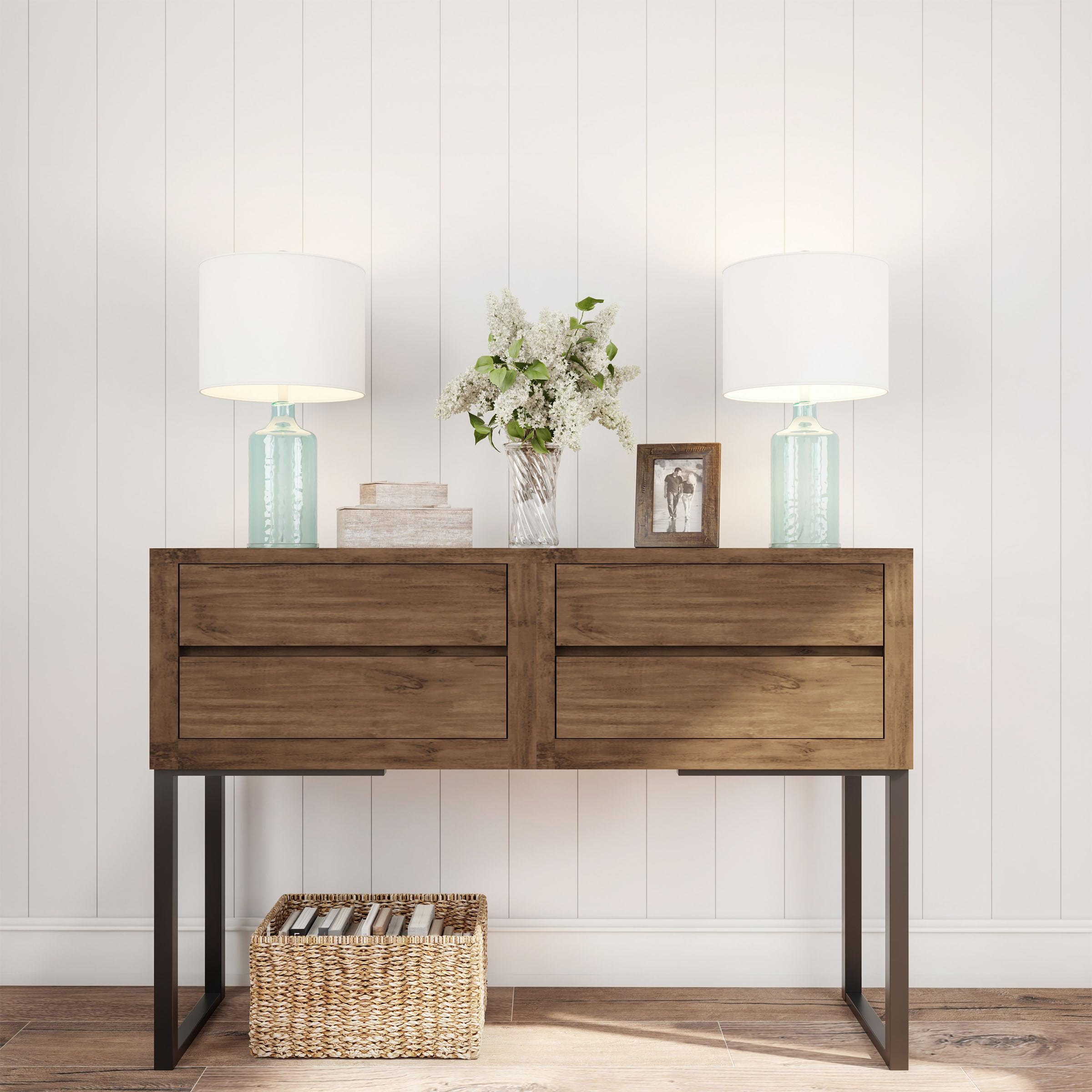Lavish Home Set of 2 Table Lamps - Glass, Metal, Blue, LED Bulbs, Open Bases, Model 72-LMP1-2-2