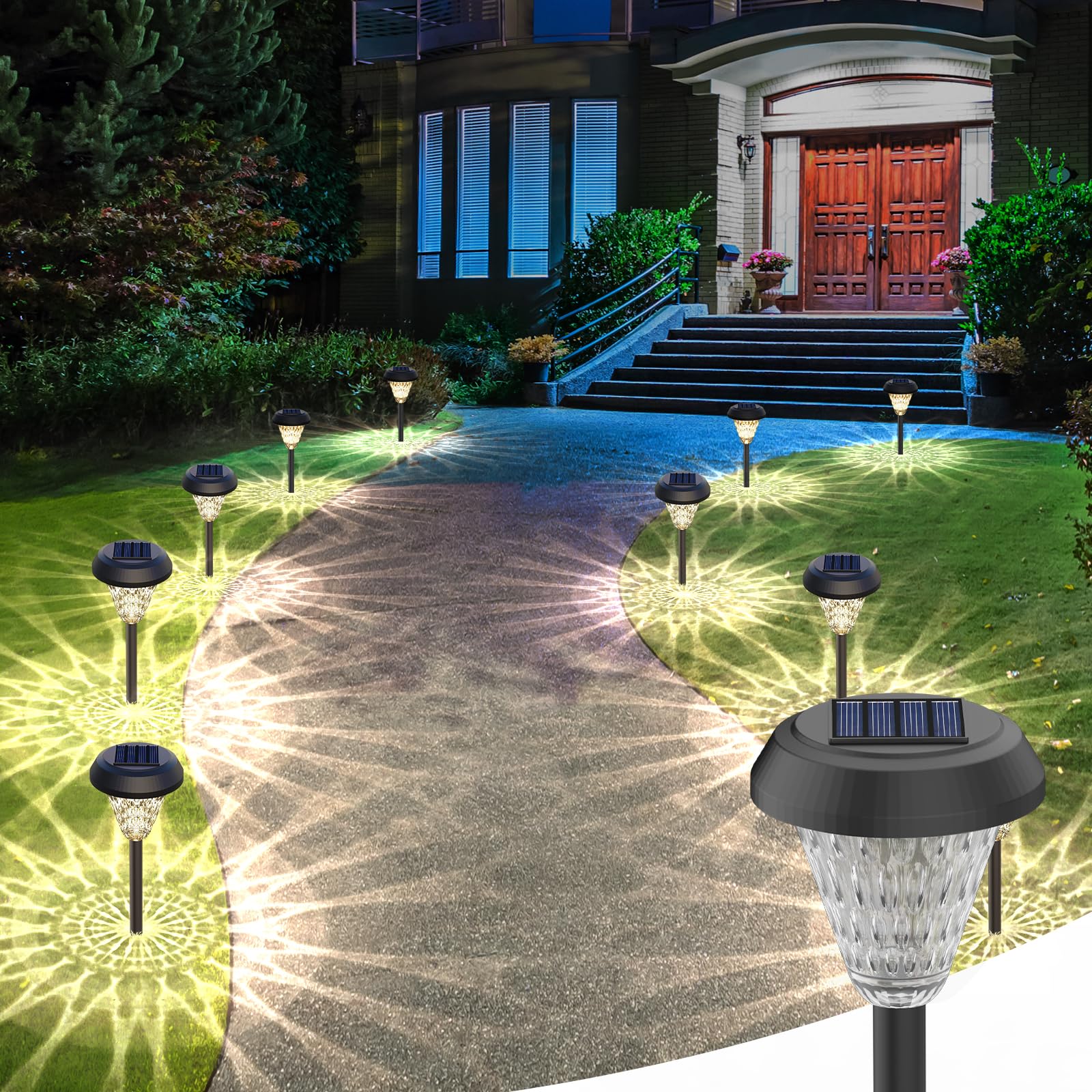 pearlstar 8 Pack Solar Lights Outdoor Waterproof, Warm White Pathway Lights Solar Powered,Solar Garden Light,Landscape Lighting 