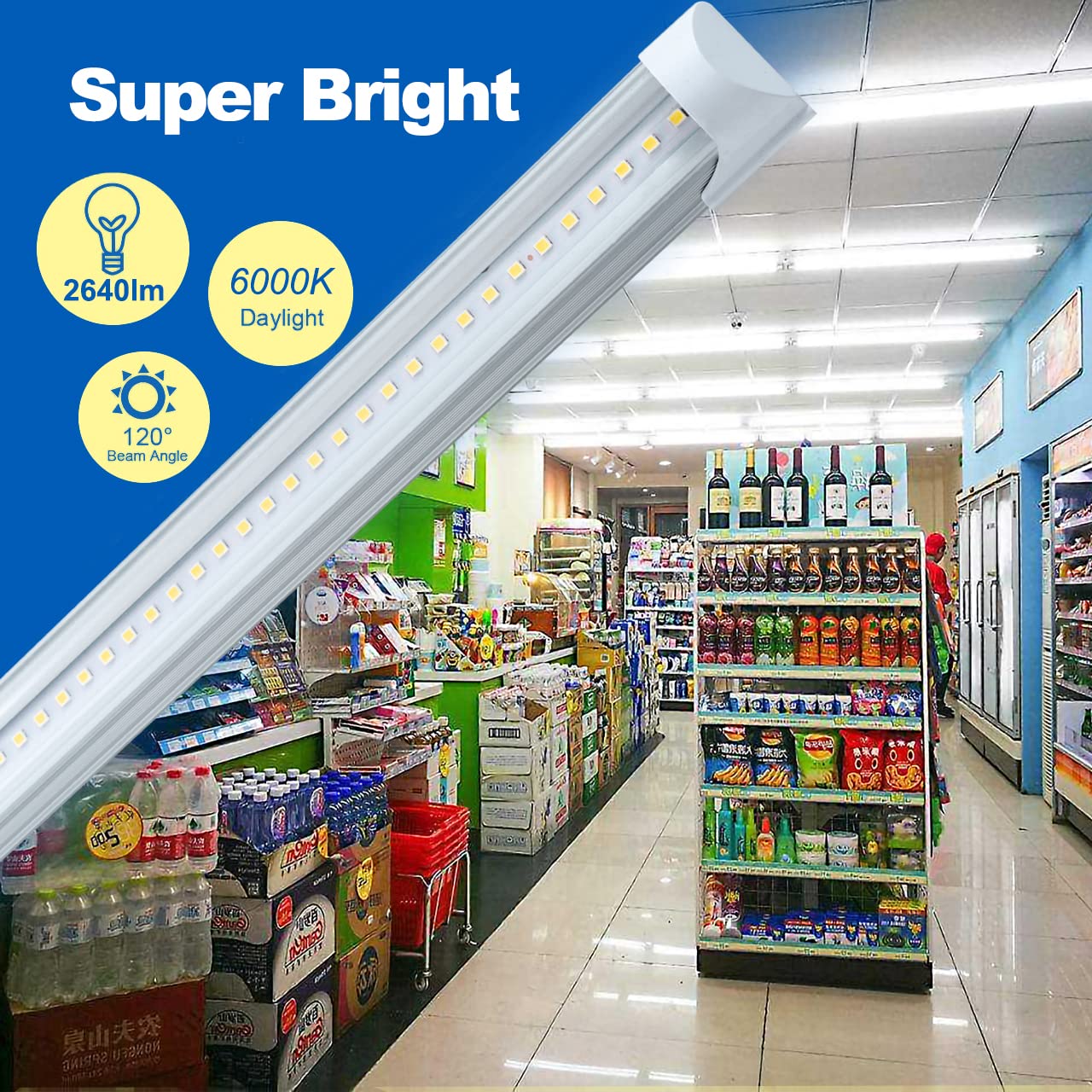 Wahadi (Pack Of 8 4Ft T8 Led Integrated Tube Light Fixture 24W Bright White 6000K 4 Foot Shop Single Strip Connectable Bulb Clea