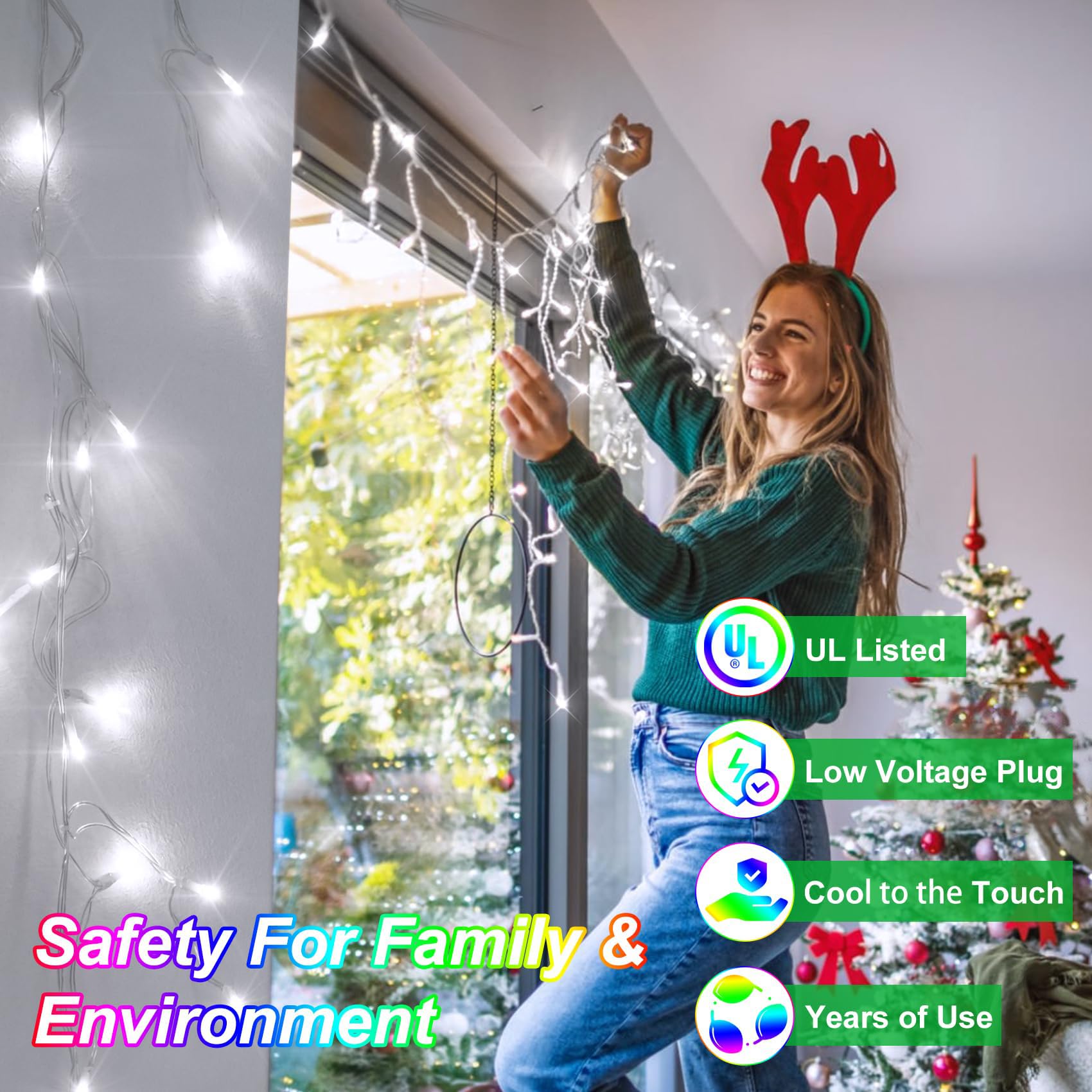 WUXYIYANG 82FT 792 LED Outdoor Hanging Christmas Lights, 176 Drops, 8 Modes, Timer, Cool White, Waterproof, Model WX-792L