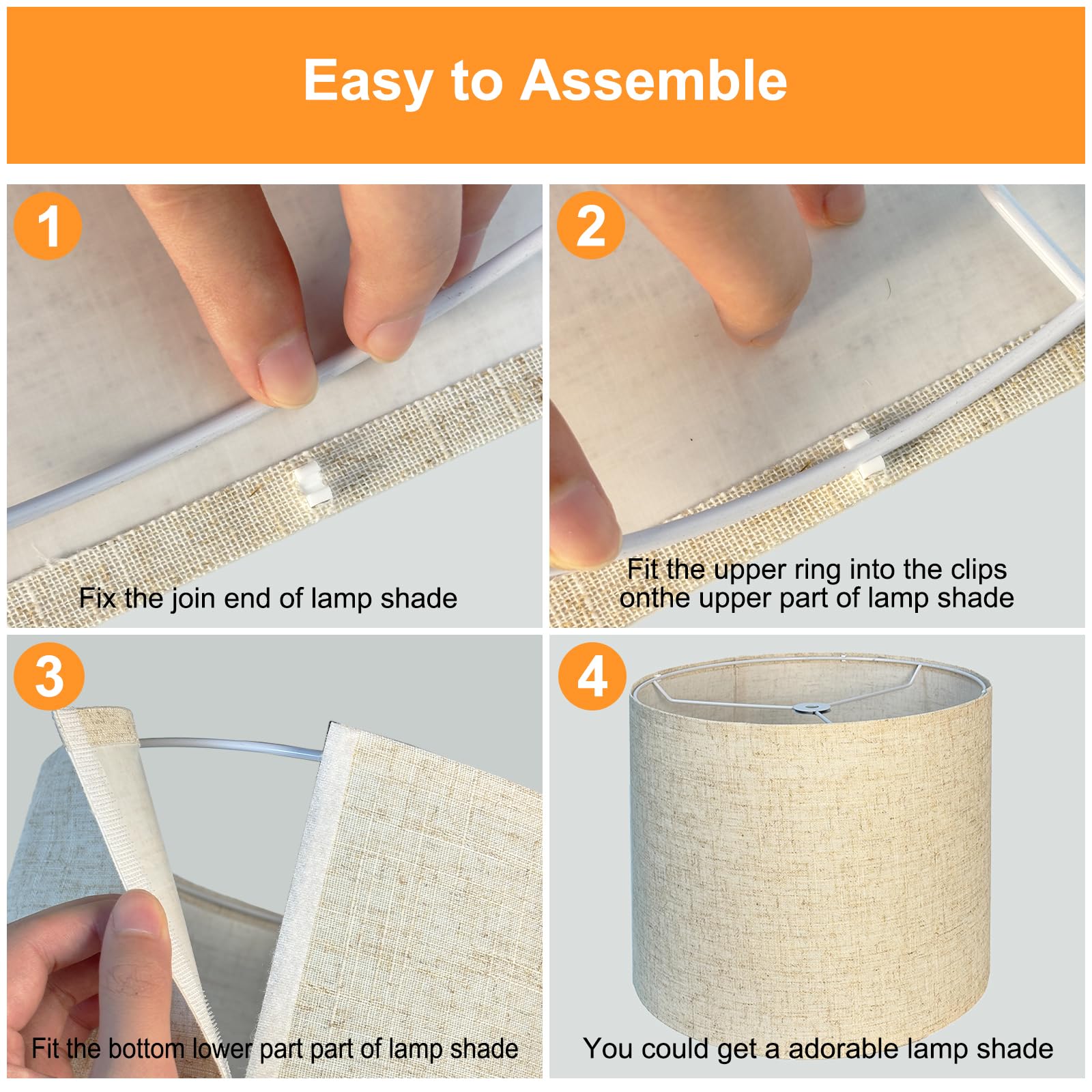 Glveaoui Beige Drum Lampshades Set of 2, 11.02 x 10.24 Natural Linen Handcrafted Lighting Decor