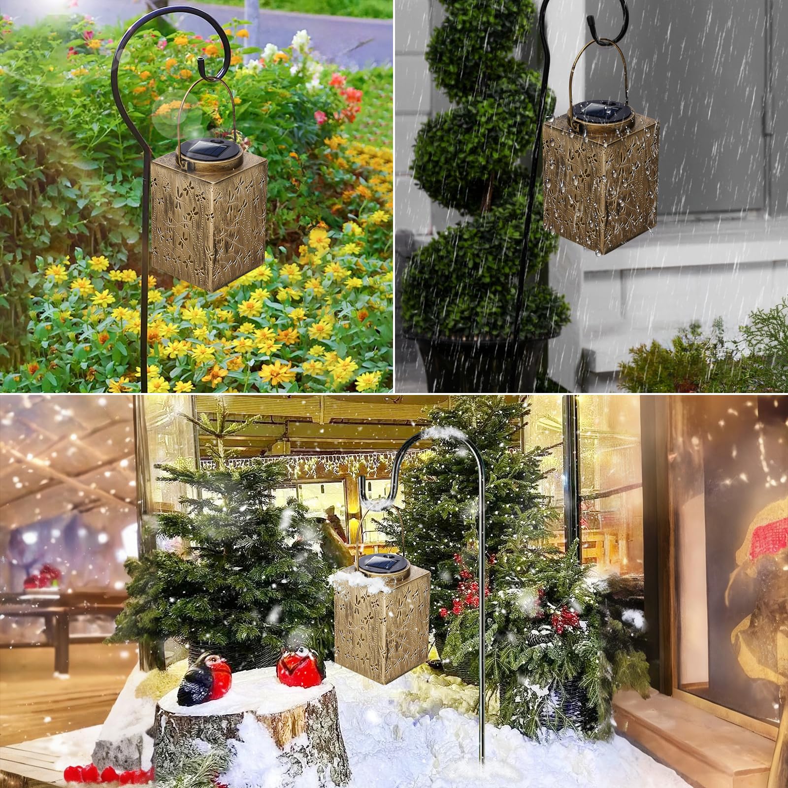 2 Pack Solar Lanterns - Waterproof Metal Hanging Solar Lights Outdoor Decorative, Solar Powered LED Lamp for Patio Tabletop Porc