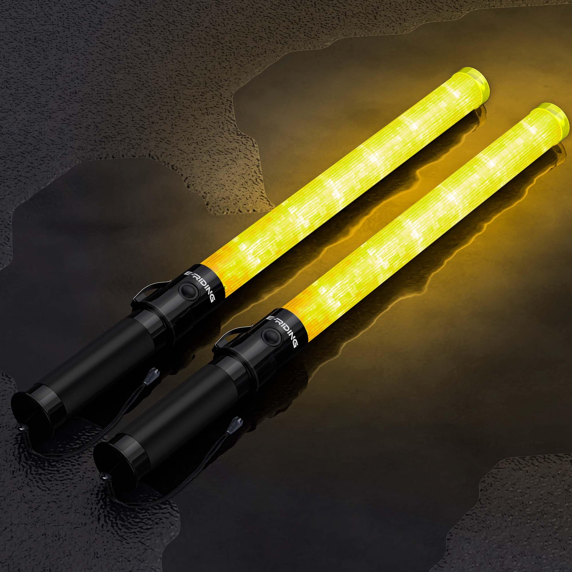 E-riding 21 inch Yellow Signal Traffic Safety Baton 2 Pack Multifunction Traffic Wand with 2 Flashing Modes, Using 2 C-Size Batt
