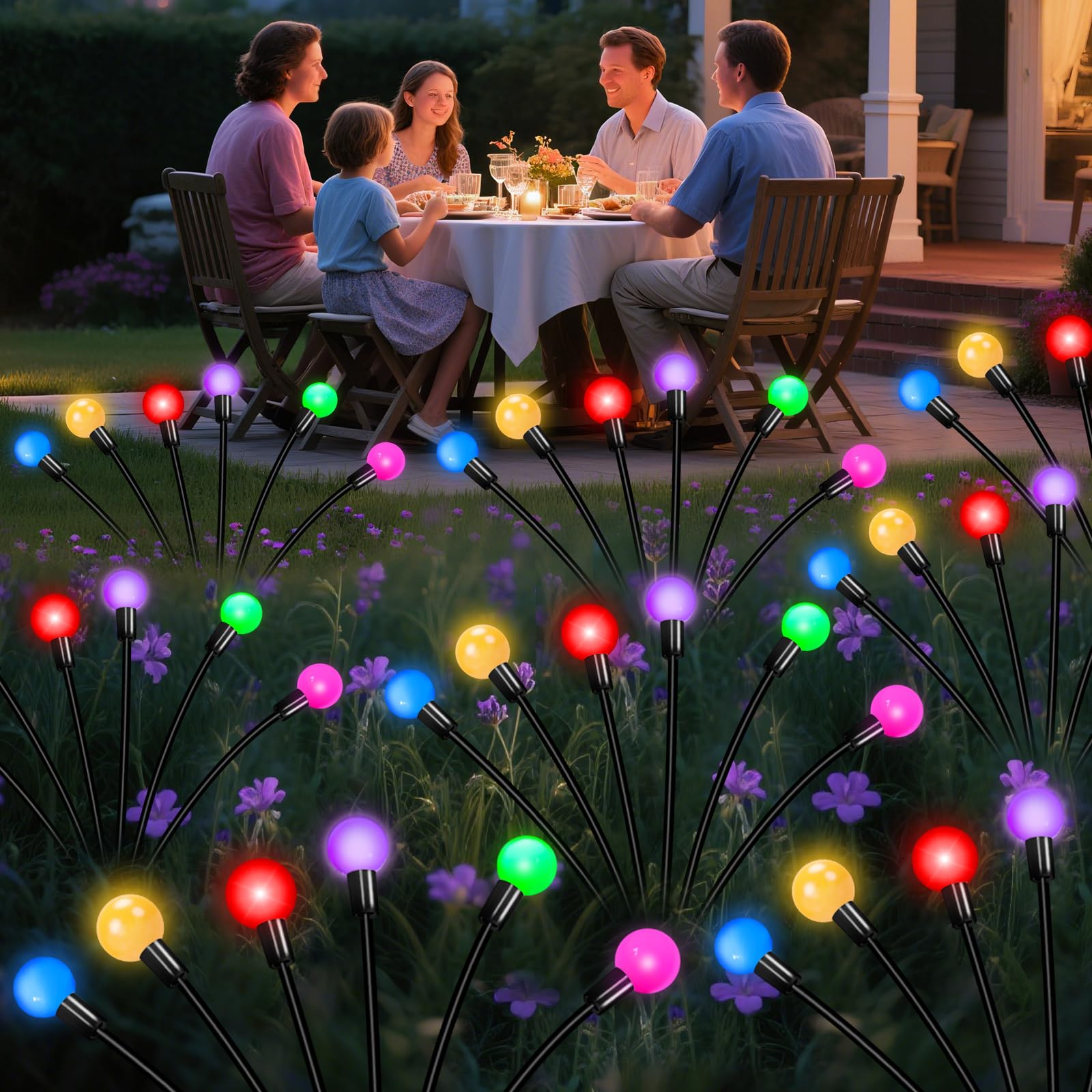 Solar Garden Lights Outdoor Decor, 24 Leds Solar Firefly Light, Multicolor Changing Rgb Swaying Lights Outdoor Waterproof, 4 Pac