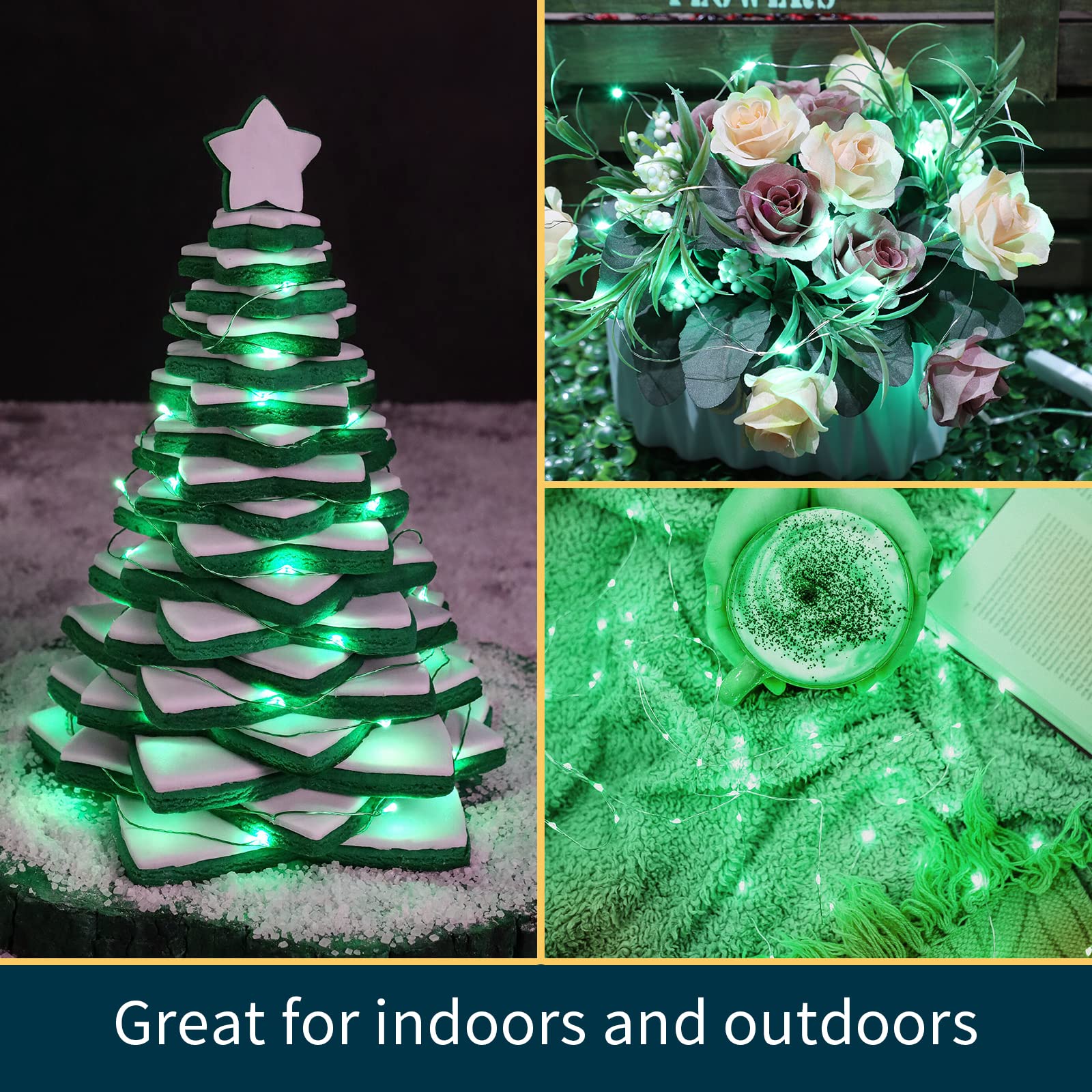 Lamphome 20 Pack Fairy Lights Battery Operated String Lights, 20 Led On 6.6Ft Silvery Copper Wire, Firefly Fairy String Lights For Wedding Party Mason Jar Christmas Decorations Bedroom Decor(Green)