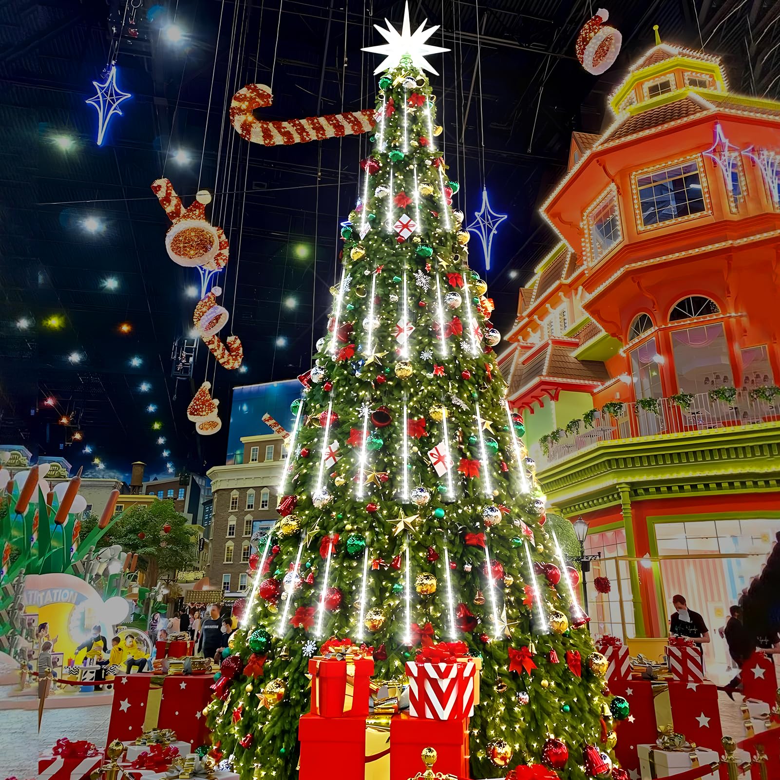 Knonew 2Pack Total 48 Tube Meteor Shower Lights 15 In 672 Leds Christmas Lights Outdoor Waterproof Plug In Falling Rain Light For Xmas Tree Wedding Party Garden Holiday Decorations (Cool White)