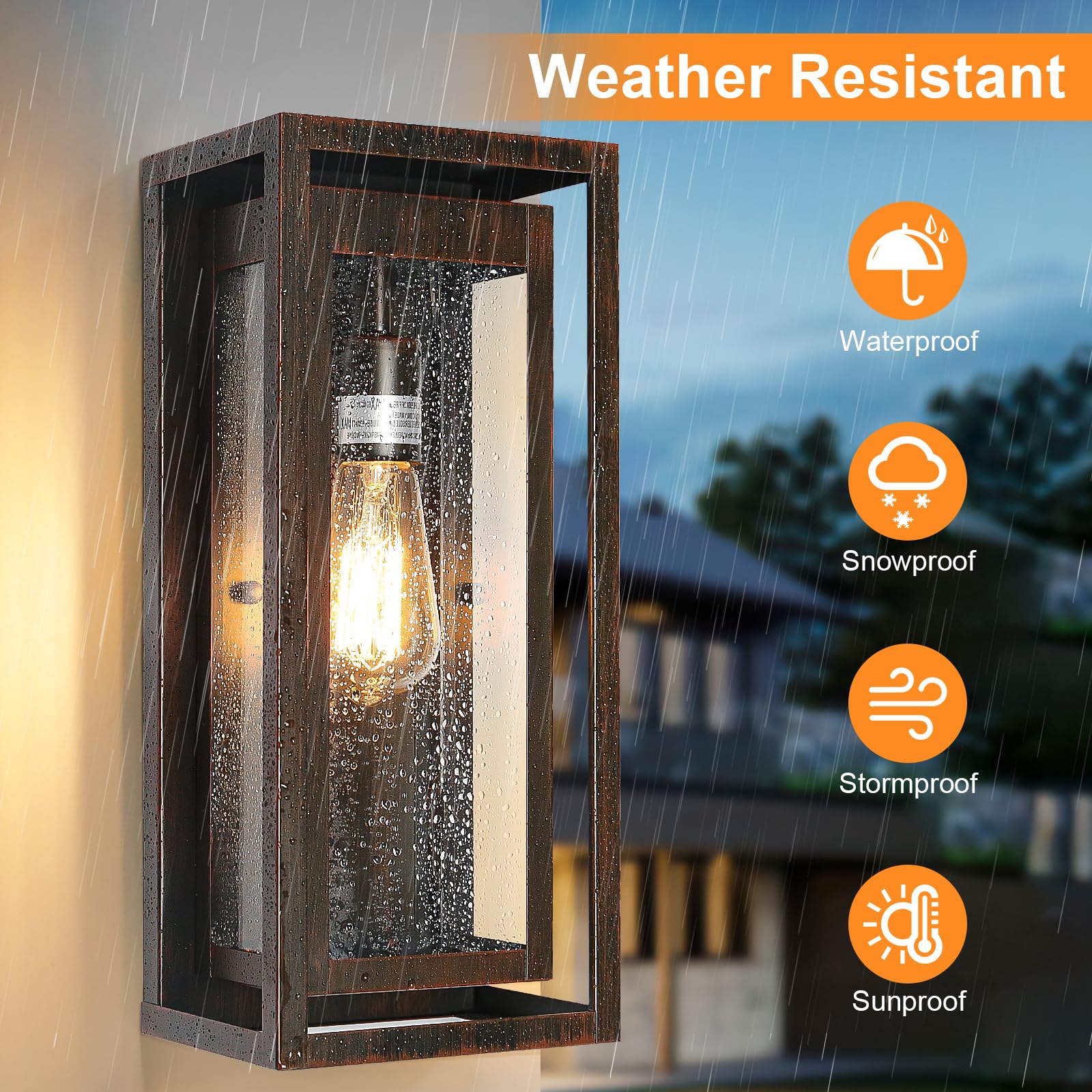 Slypadan 15" Outdoor Wall Mount Light Fixture - 2-Pack Distressed Brown Waterproof Sconce with Clear Glass Shade for Porch & Garage