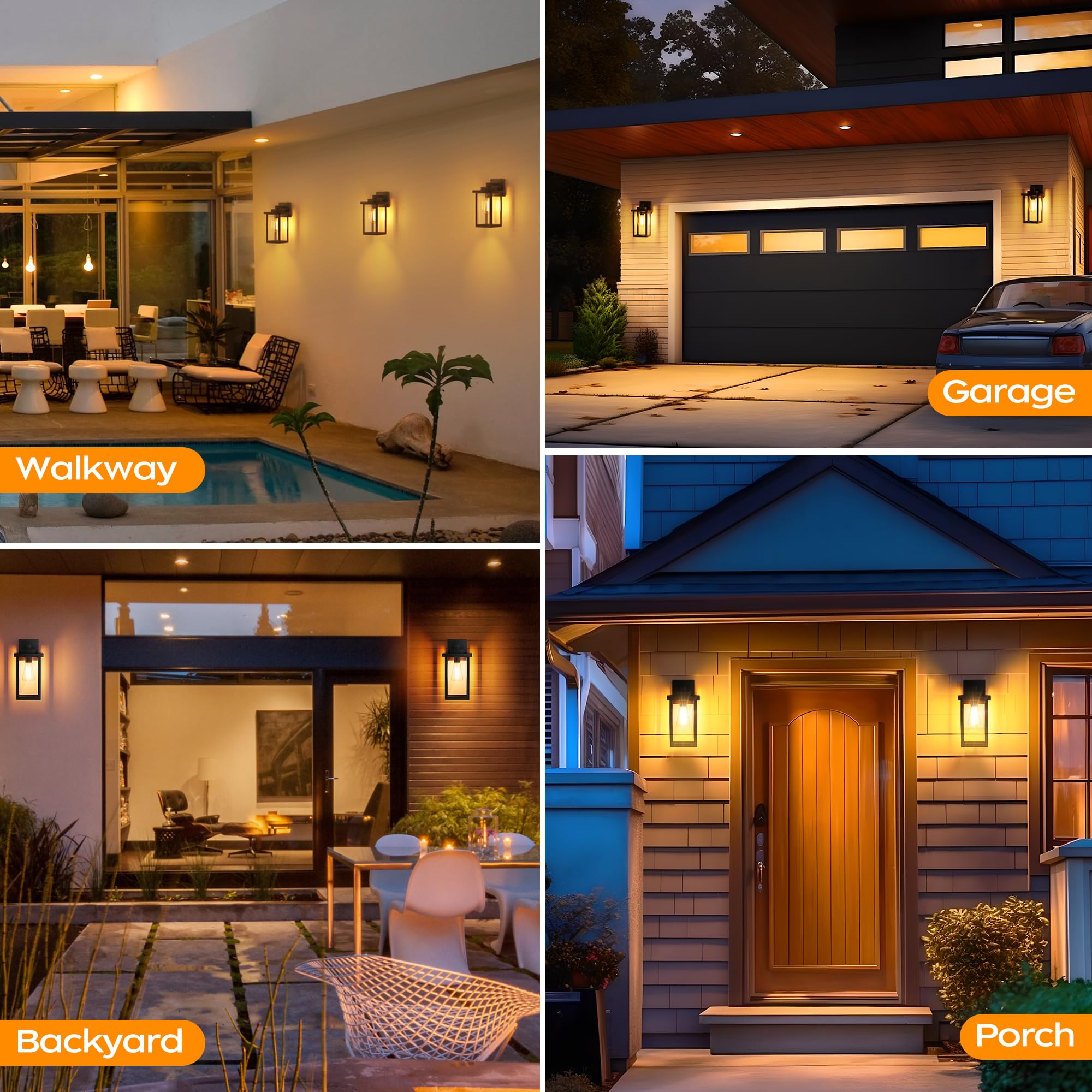 Wihtu Outdoor Wall Mount Lights, Dusk To Dawn Sensor, Waterproof Metal Sconce, 2 Pack, Black, Model Wtwl160Ab2