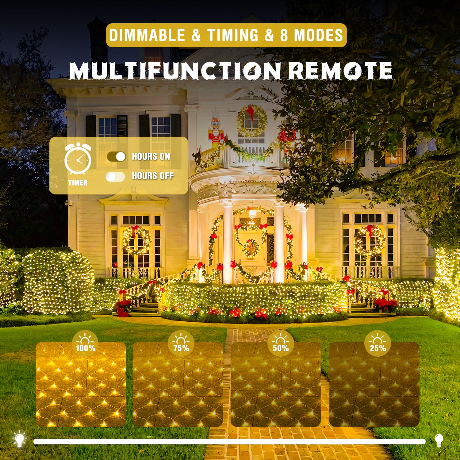 JMEXSUSS 360 LED Net Lights Outdoor, Warm White, 12 ft x 5 ft, Connectable Plug-In, Model EXS-N-0360-R