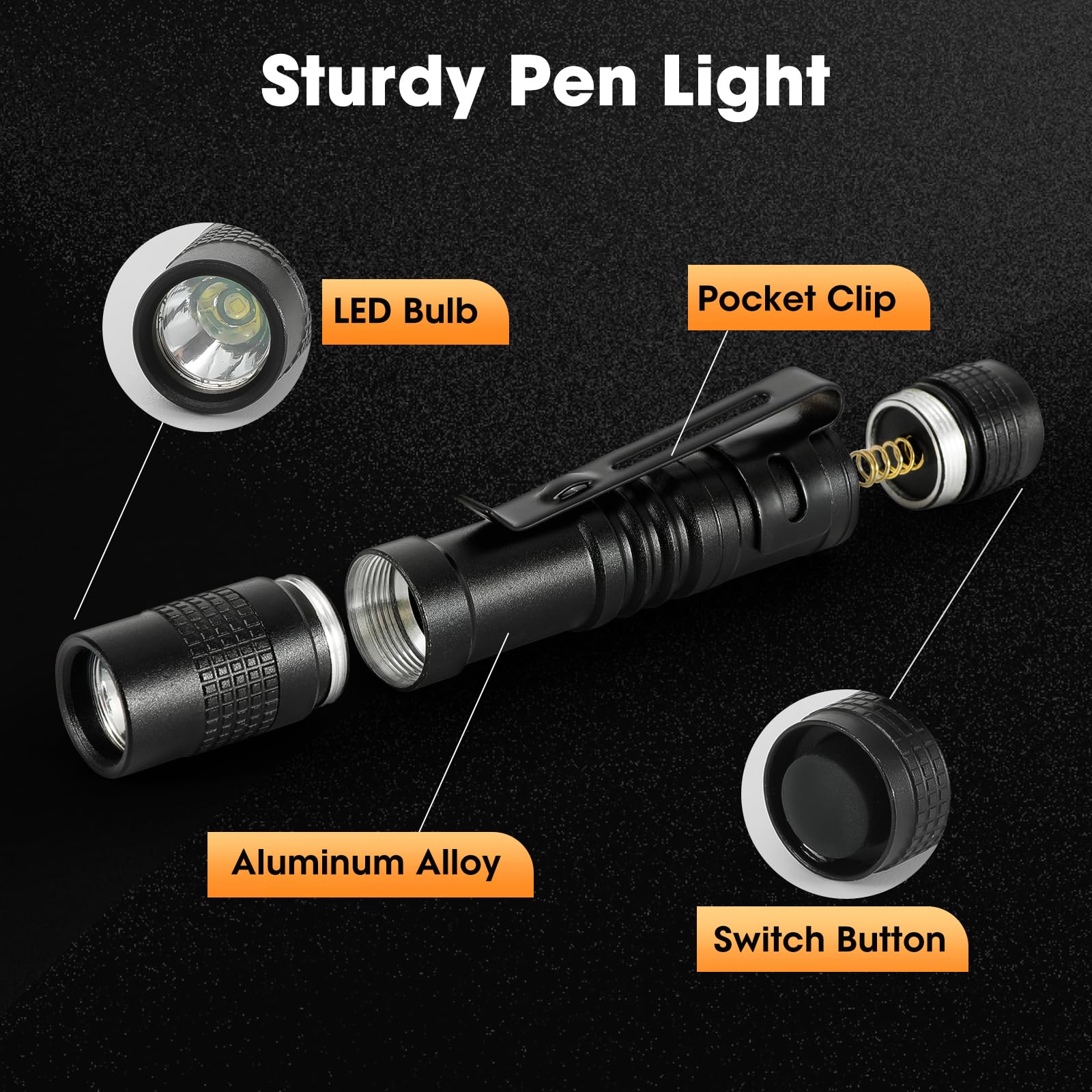 Cussity 5PCS LED Pen Flashlight, Mini Clip Pocket Torch, Aluminum, 3.7 Inch, Ideal for Nurses, Camping, Emergency Use