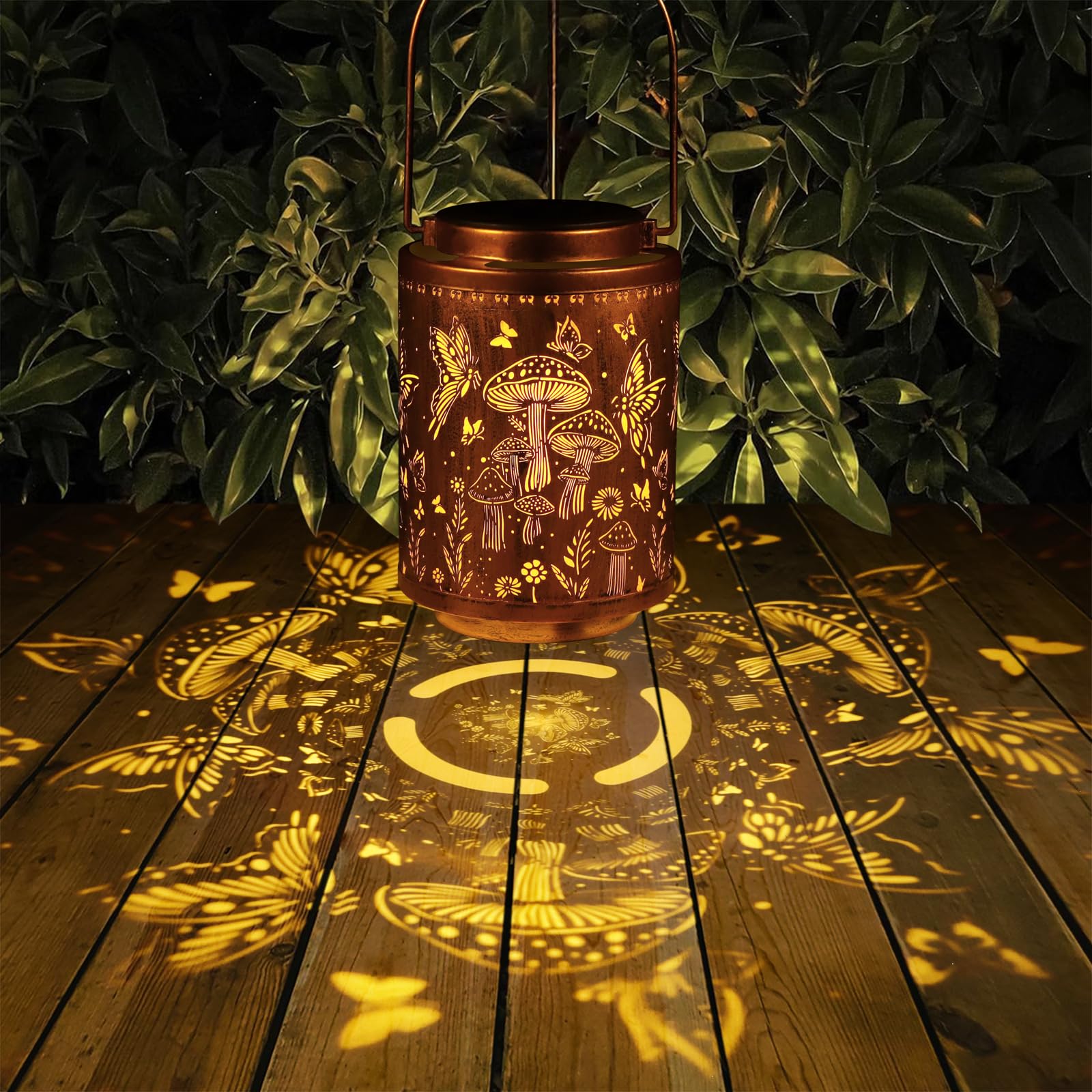 Solar Lanterns Outdoor Waterproof Mushroom Butterfly Garden Decor Gifts For Women Mon Grandma Metal Hanging Solar Lights Decorat