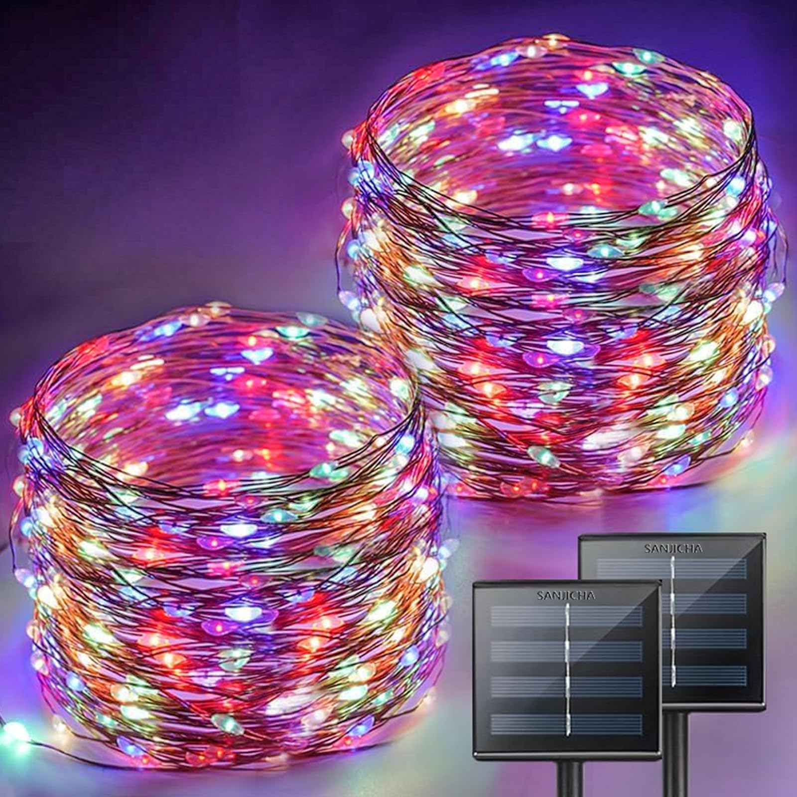2-Pack Solar String Lights Outdoor, Extra-Long 200LED Solar Light Outdoor Waterproof, Solar Twinkle Lights Copper Wire 8 Modes F