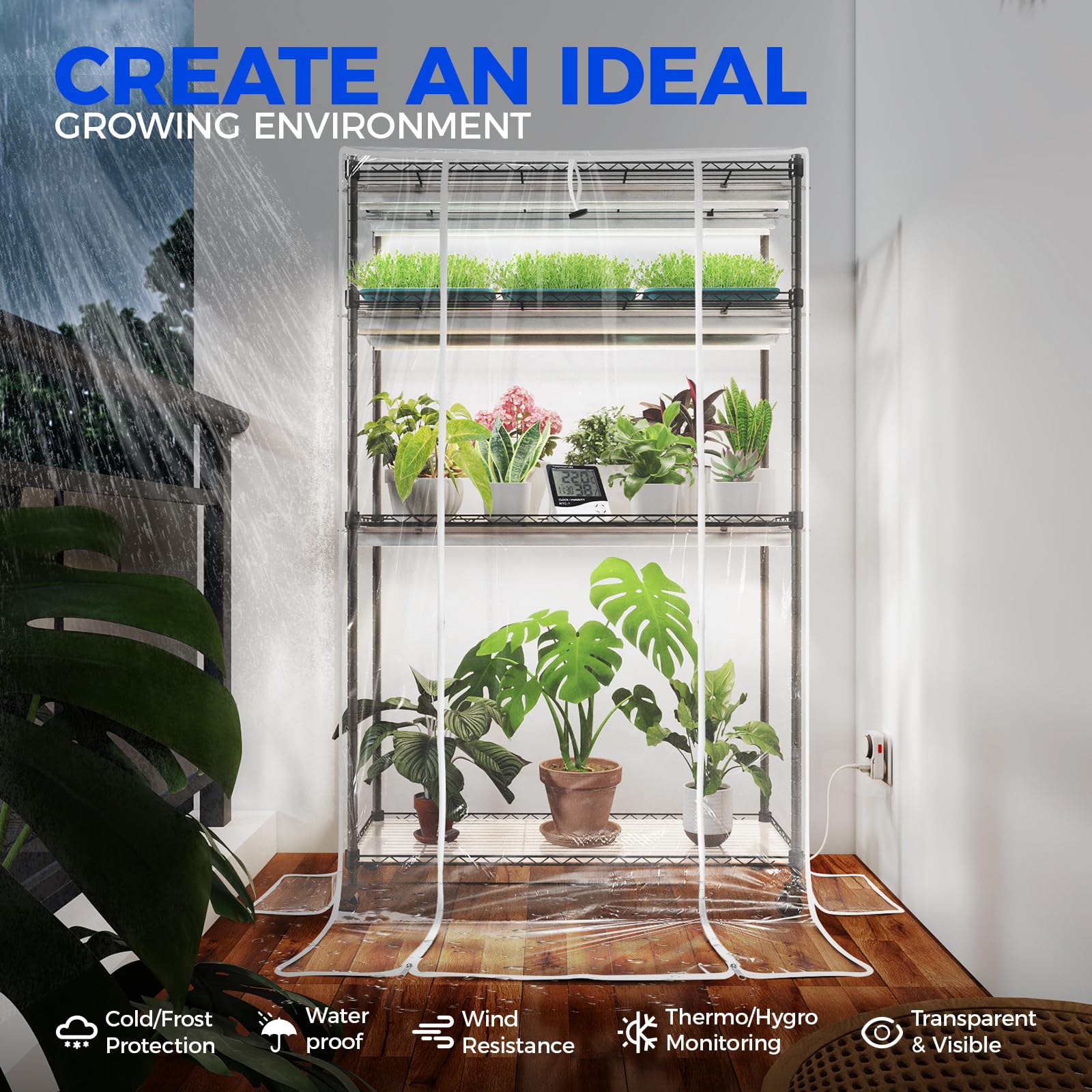 Barrina CX5Z Indoor Greenhouse with Grow Light, 6PCS 30W T8, 4-Tier Metal Stand, 35.4x13.8x59IN, Full