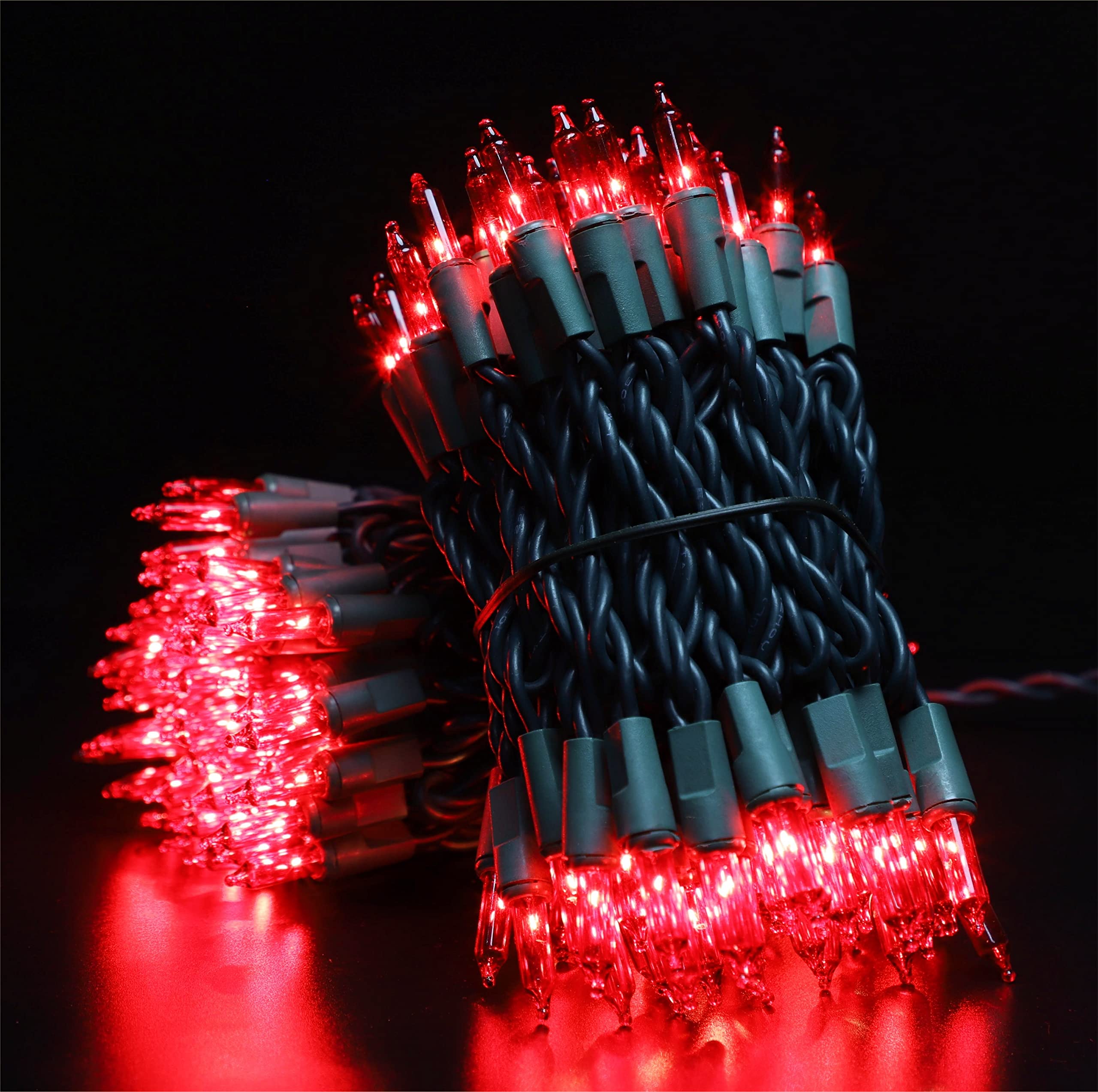 Glownova Green Wire Red Incandescent Bulb 100 Mini String Lights For Indoor Christmas Tree Garland Birthday Wedding Party Festival Decoration